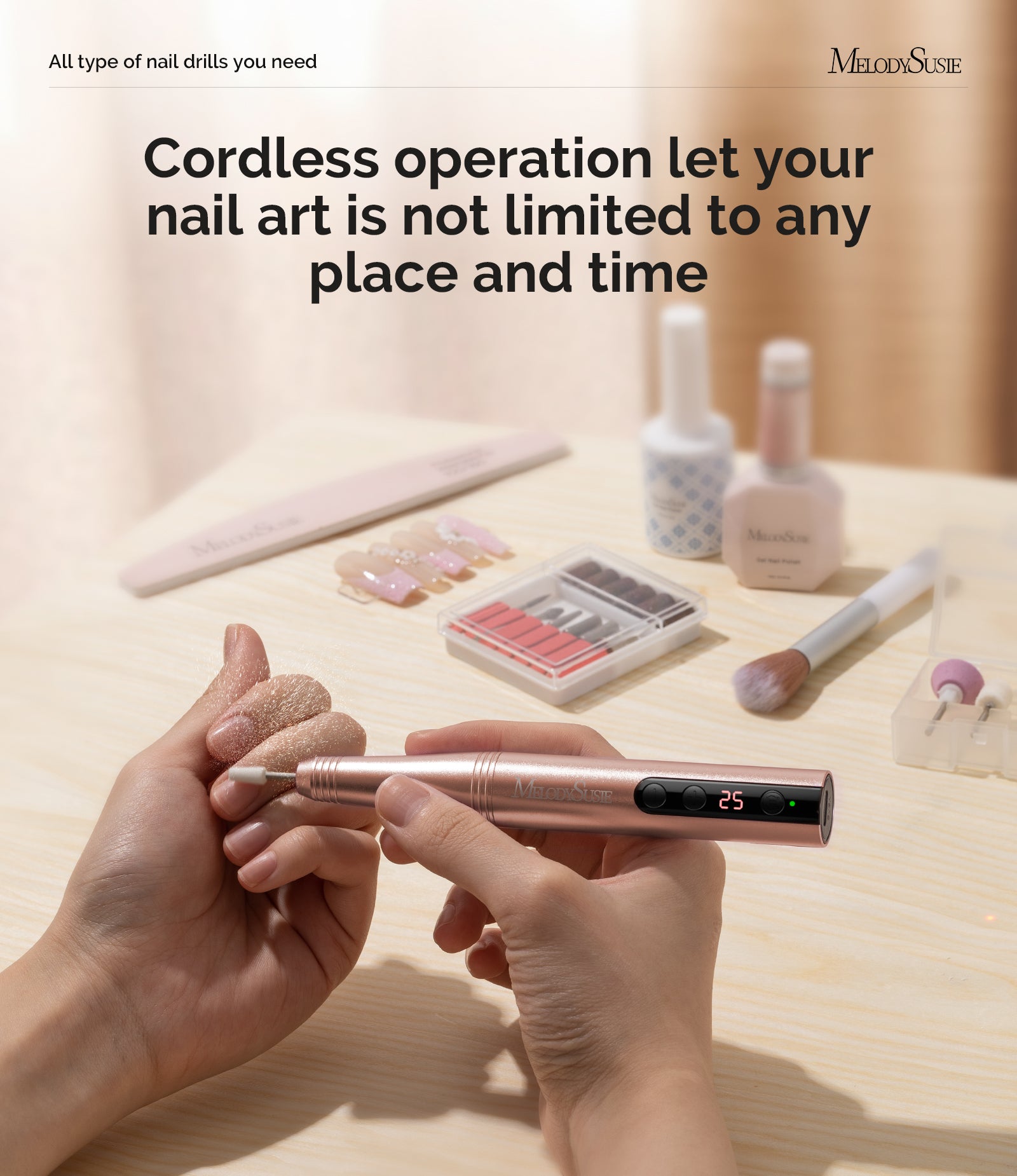 PC180F Pen-Shaped Rechargeable Nail Drill 25,000RPM - Gold - 图片5