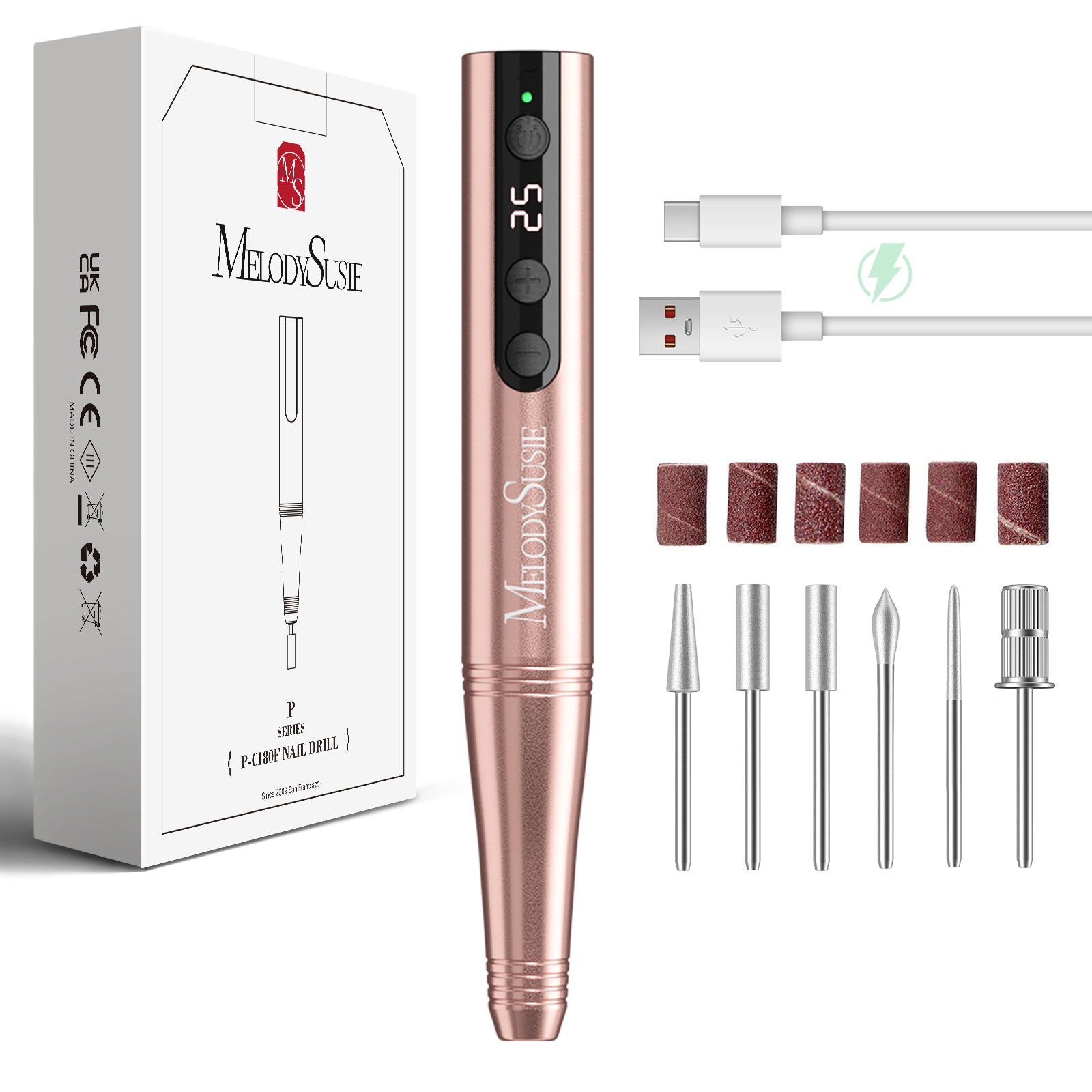 PC180F Pen-Shaped Rechargeable Nail Drill 25,000RPM - Gold