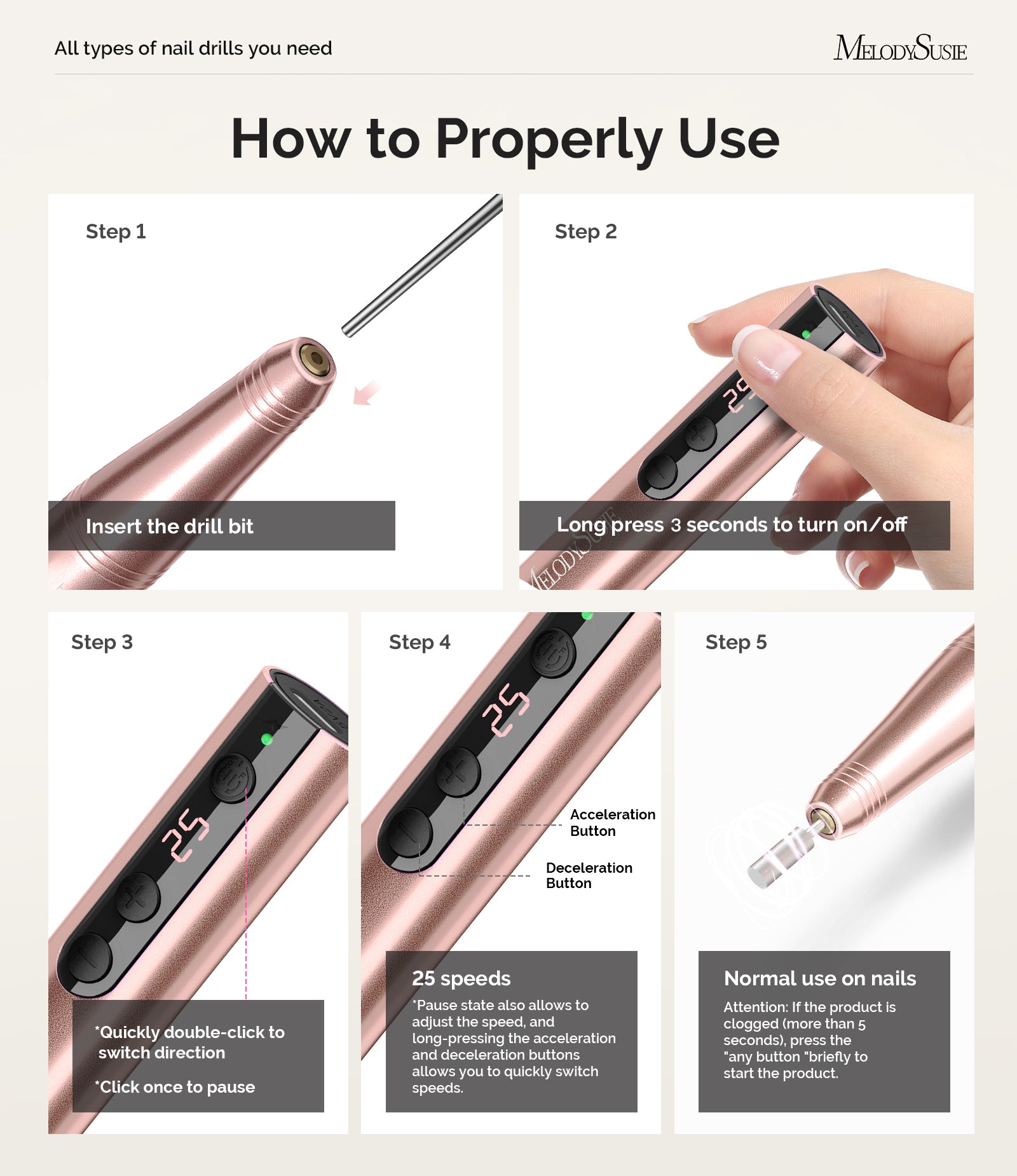 PC180F Pen-Shaped Rechargeable Nail Drill 25,000RPM - Gold - 图片6