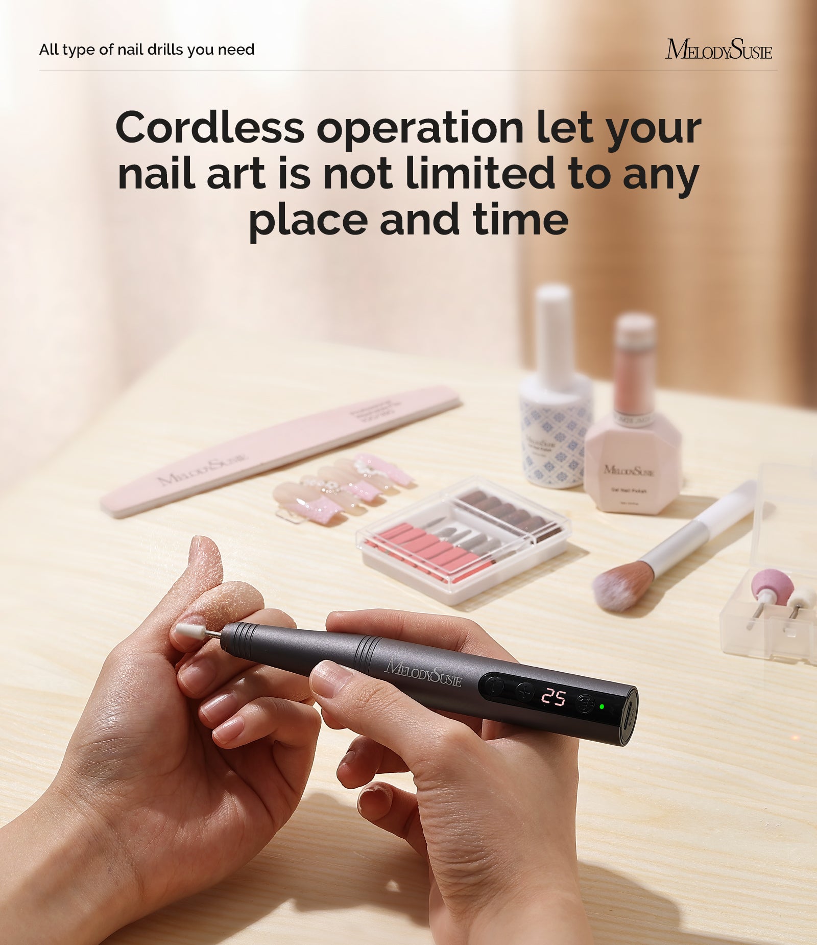 PC180F Pen-Shaped Rechargeable Nail Drill 25,000RPM - Black - 图片3