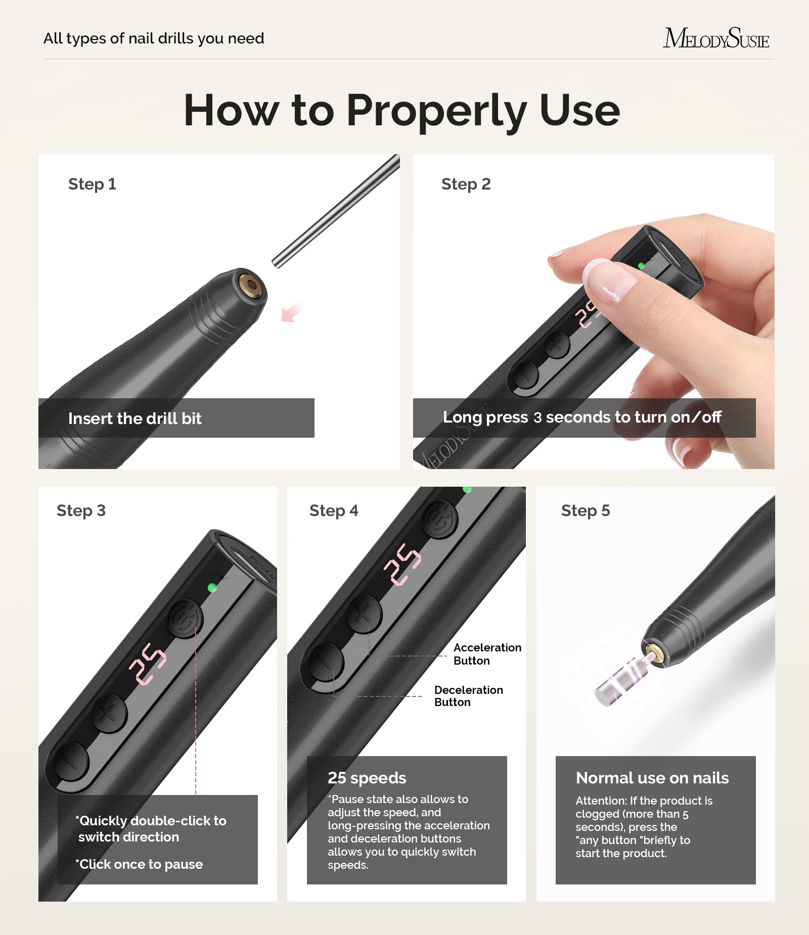 PC180F Pen-Shaped Rechargeable Nail Drill 25,000RPM - Black - 图片5