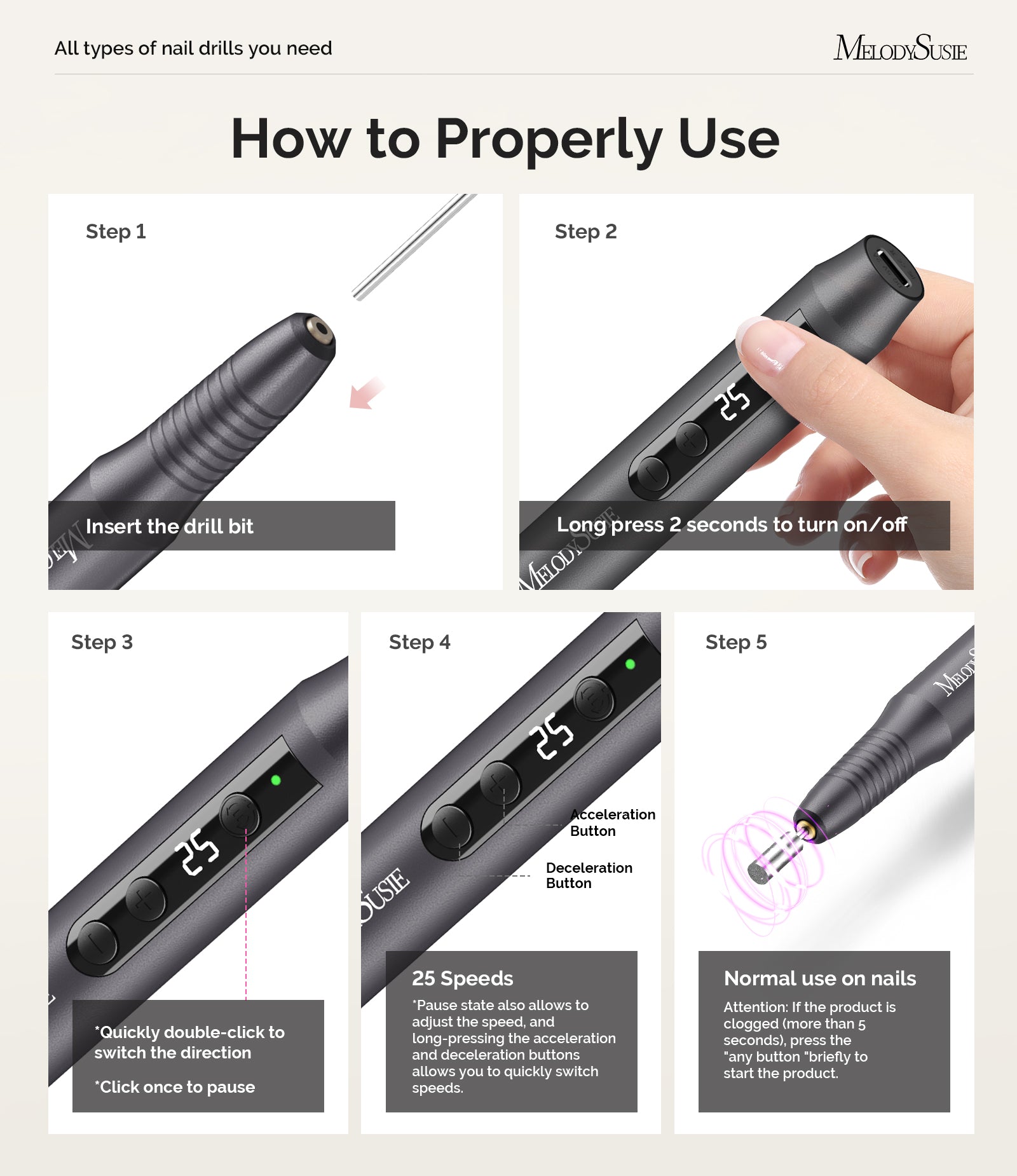 PC180G Pen-Shaped Rechargeable Nail Drill 25,000RPM - Black - 图片4
