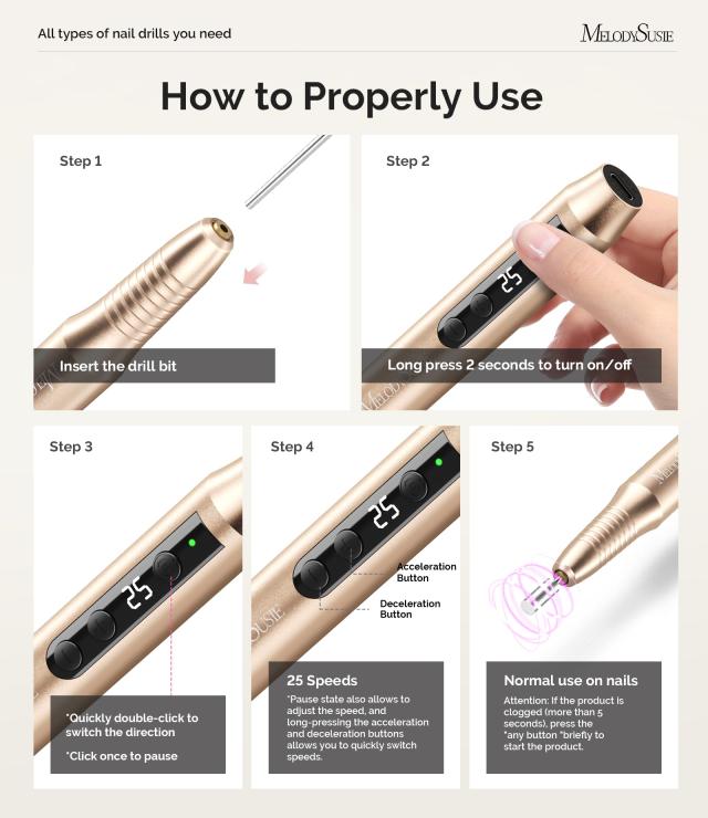 PC180G Pen-Shaped Rechargeable Nail Drill 25,000RPM - Gold