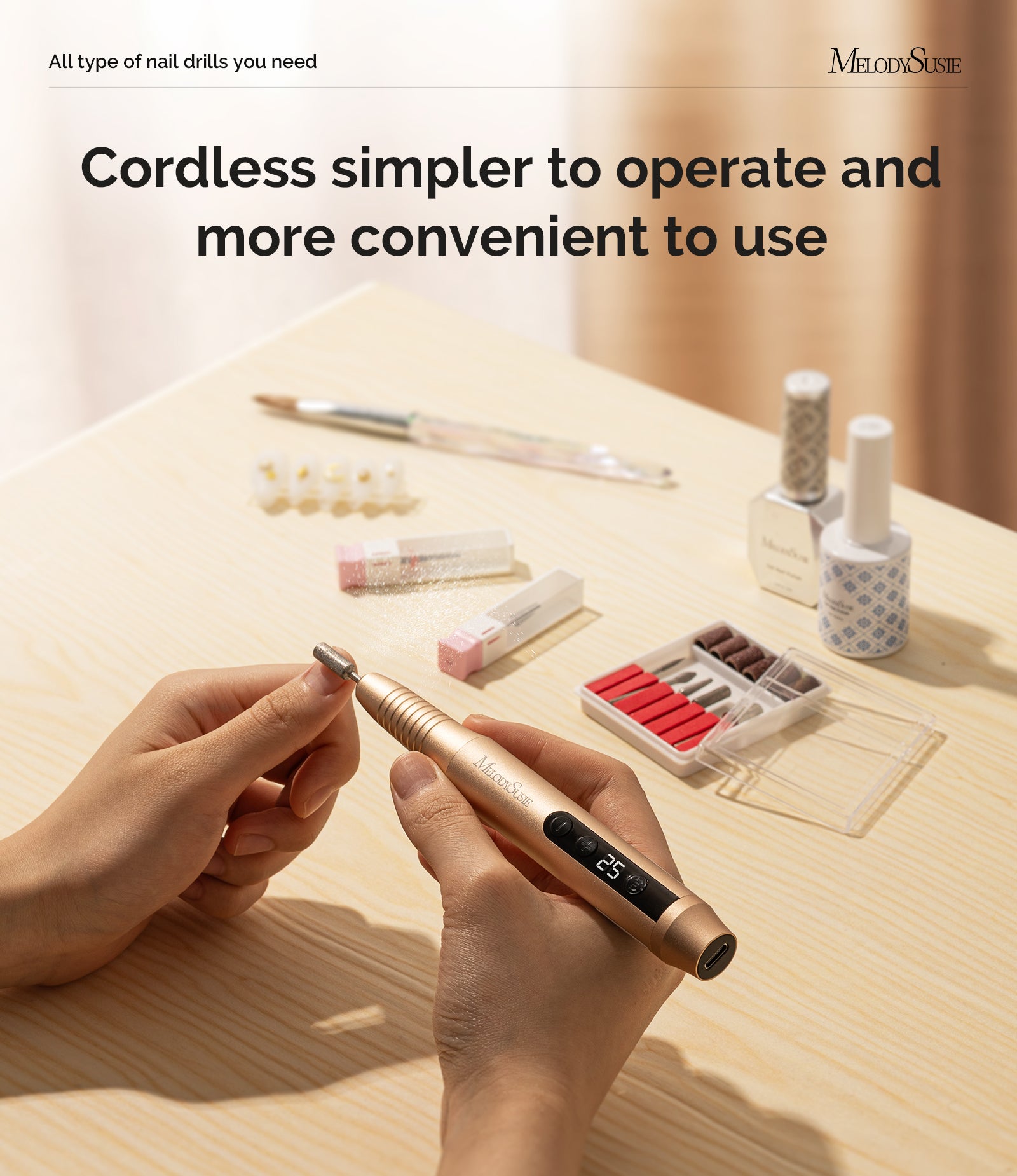 PC180G Pen-Shaped Rechargeable Nail Drill 25,000RPM - Gold - 图片6