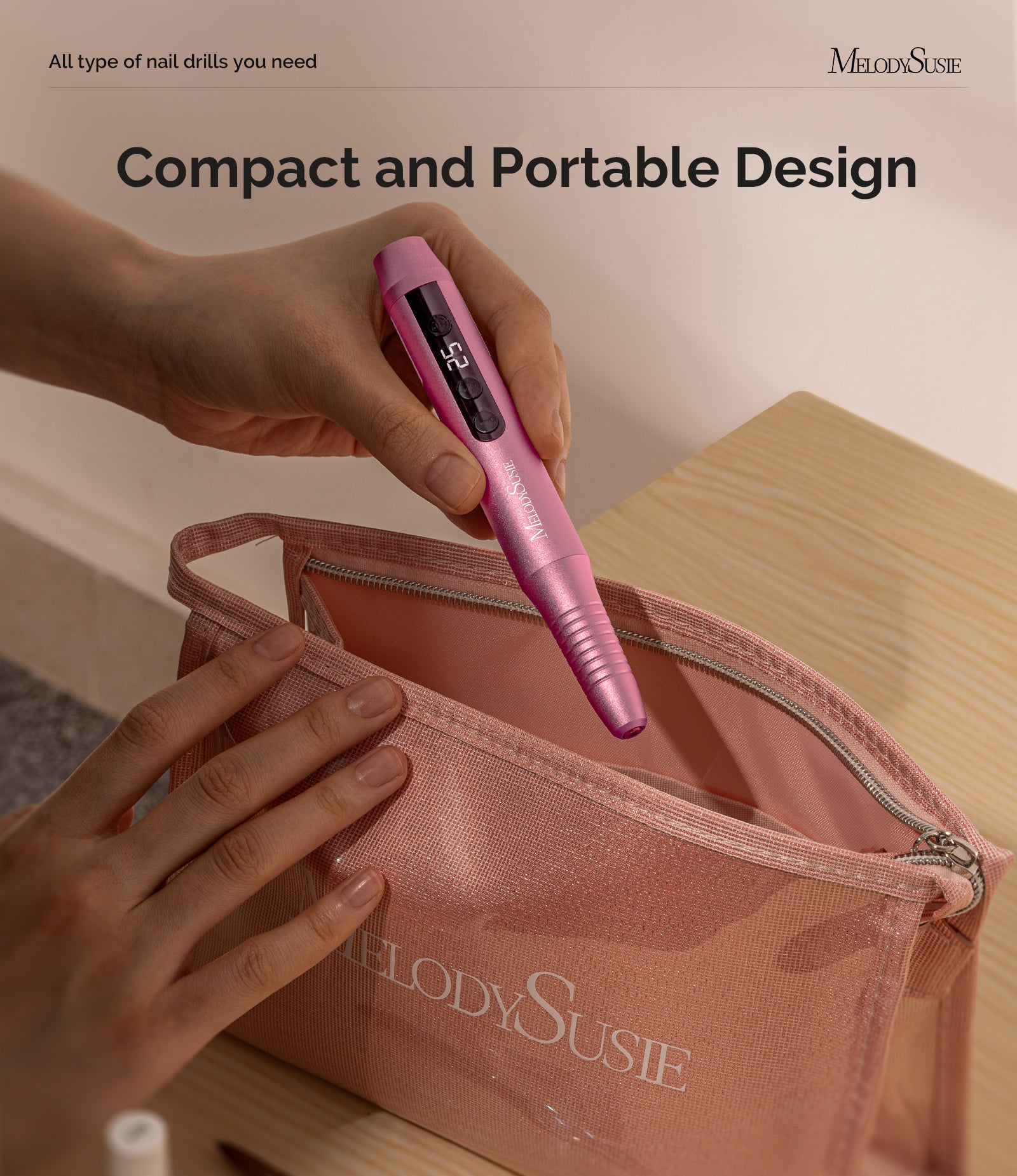 PC180G Pen-Shaped Rechargeable Nail Drill 25,000RPM - Rose Gold - 图片3