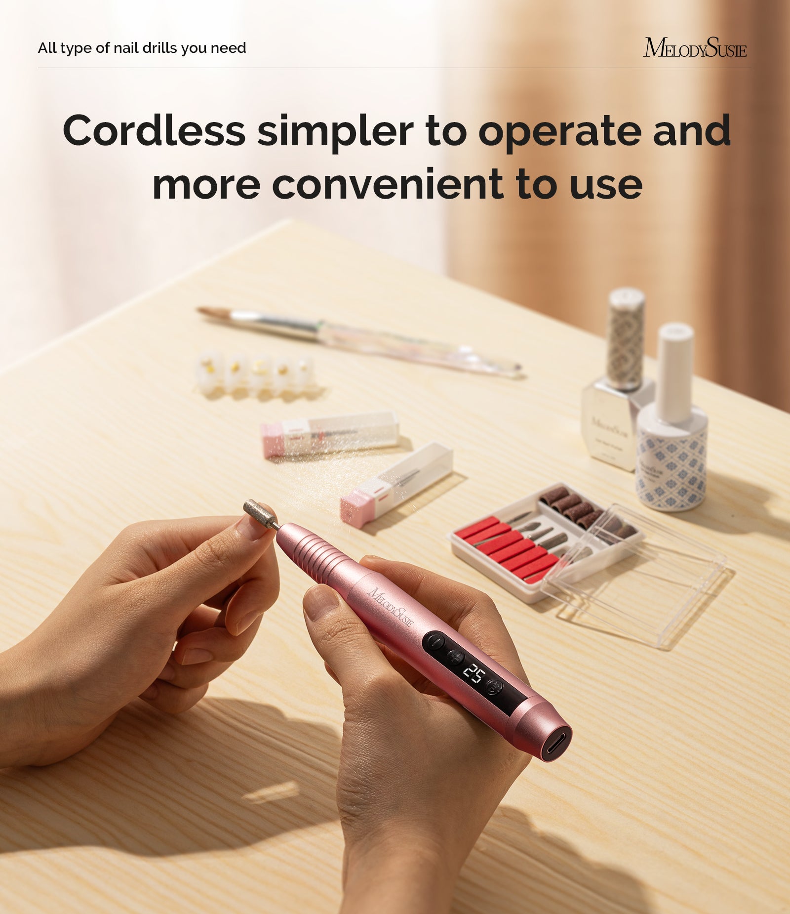 PC180G Pen-Shaped Rechargeable Nail Drill 25,000RPM - Rose Gold - 图片6