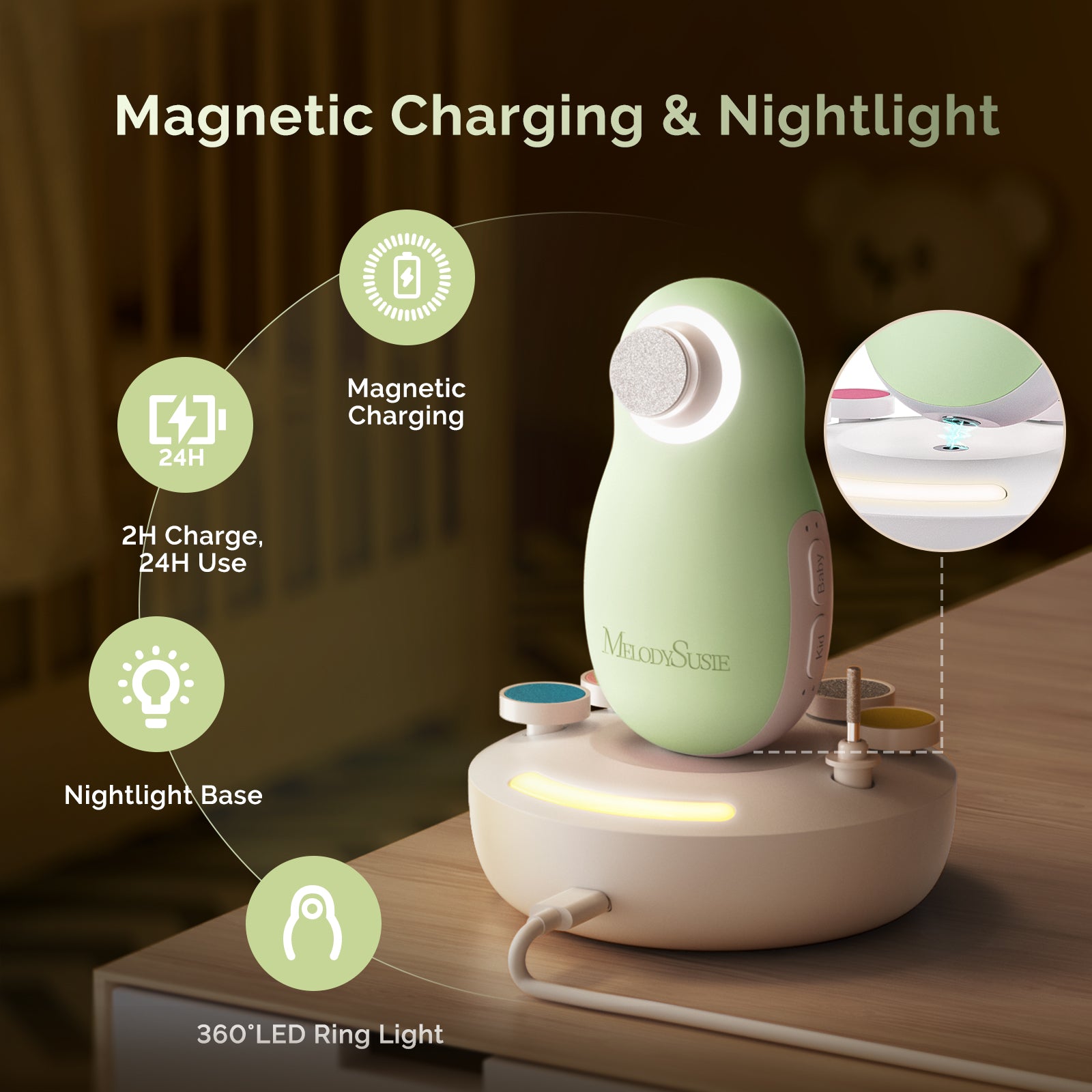 PC20F Rechargeable Baby Nail Trimmer - Green - 图片2