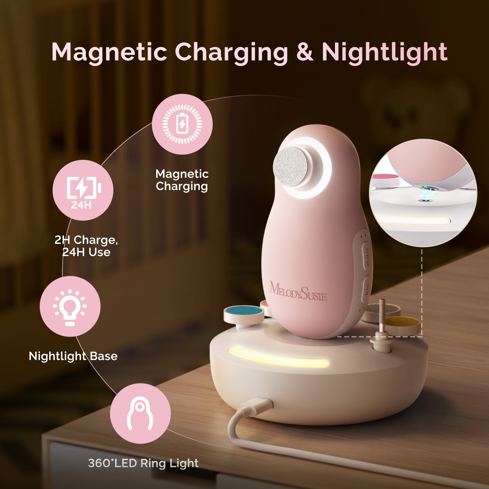 PC20F Rechargeable Baby Nail Trimmer - Pink - 图片2