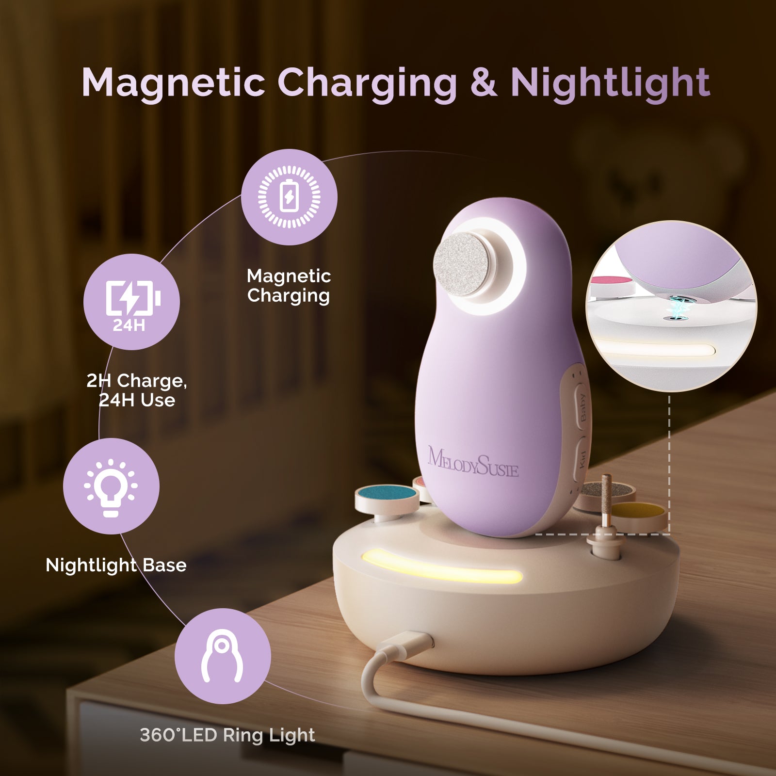 PC20F Rechargeable Baby Nail Trimmer - Purple - 图片2