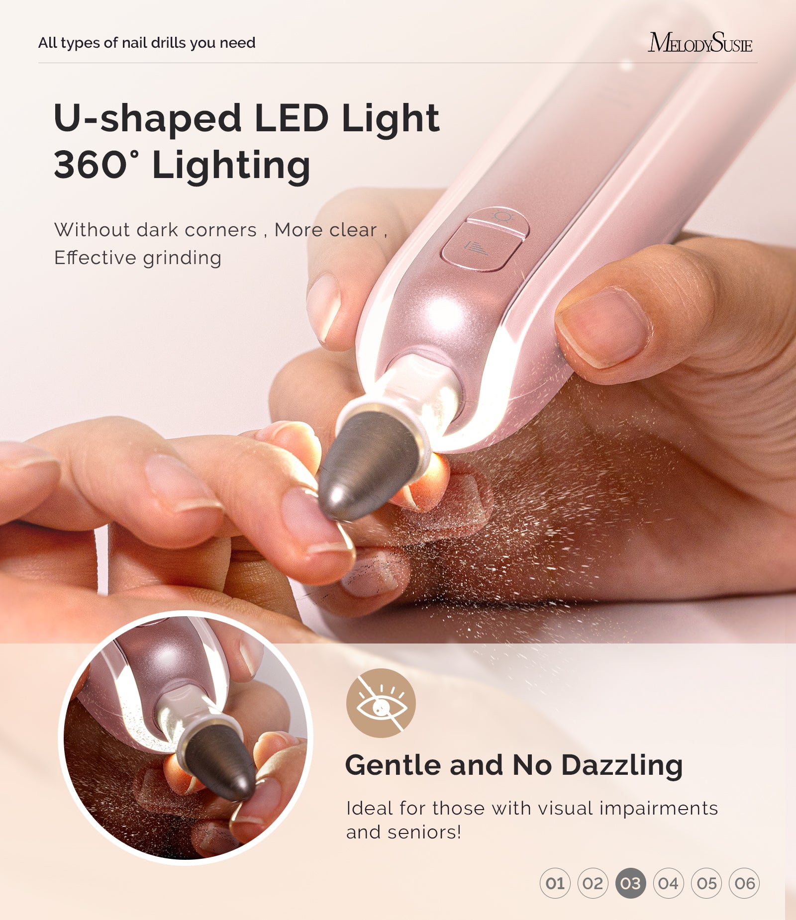 PC760G Manicure & Pedicure Nail Drill Kit 4,600RPM - Pink - 图片6