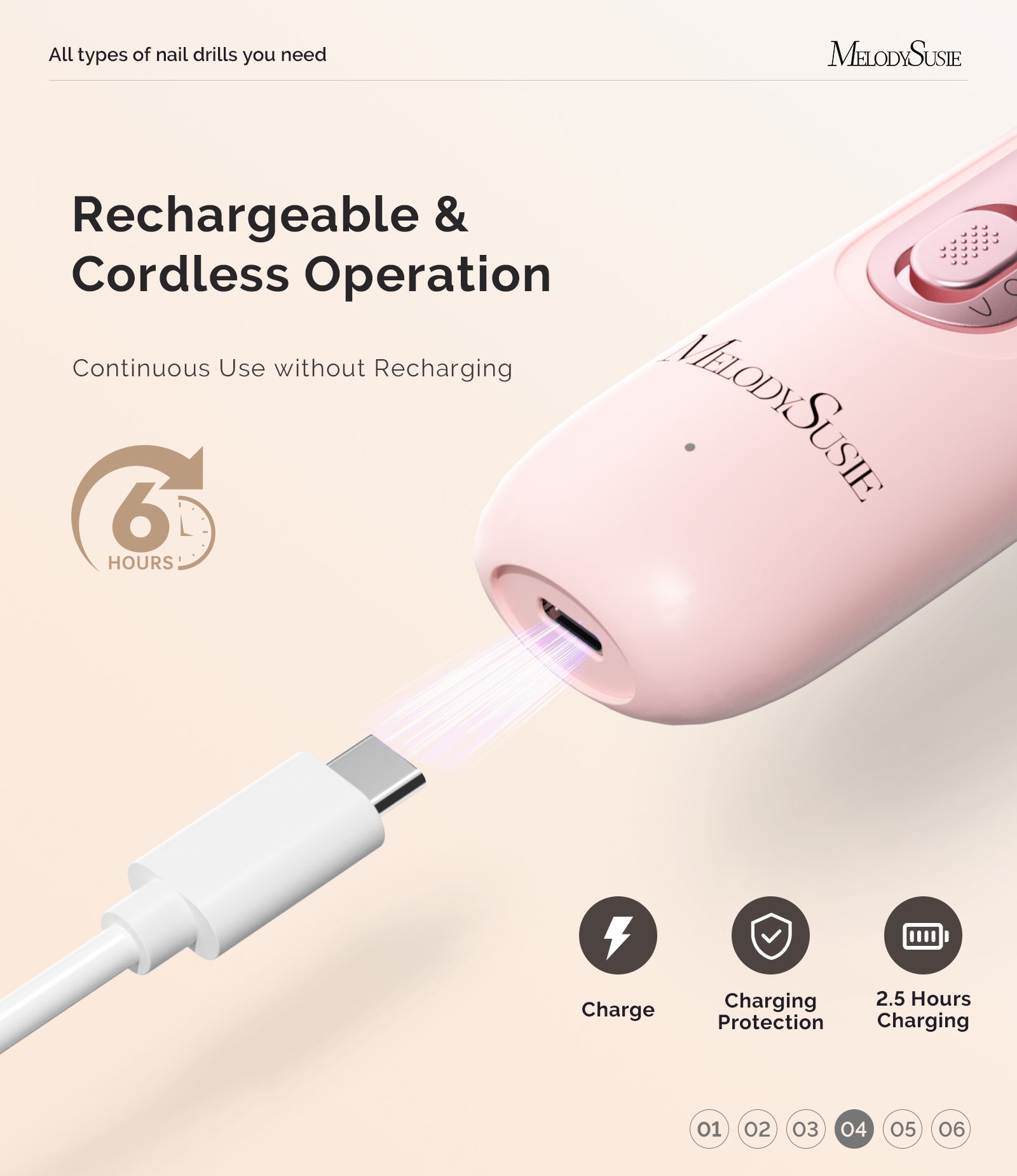 PC760G Manicure & Pedicure Nail Drill Kit 4,600RPM - Pink - 图片7