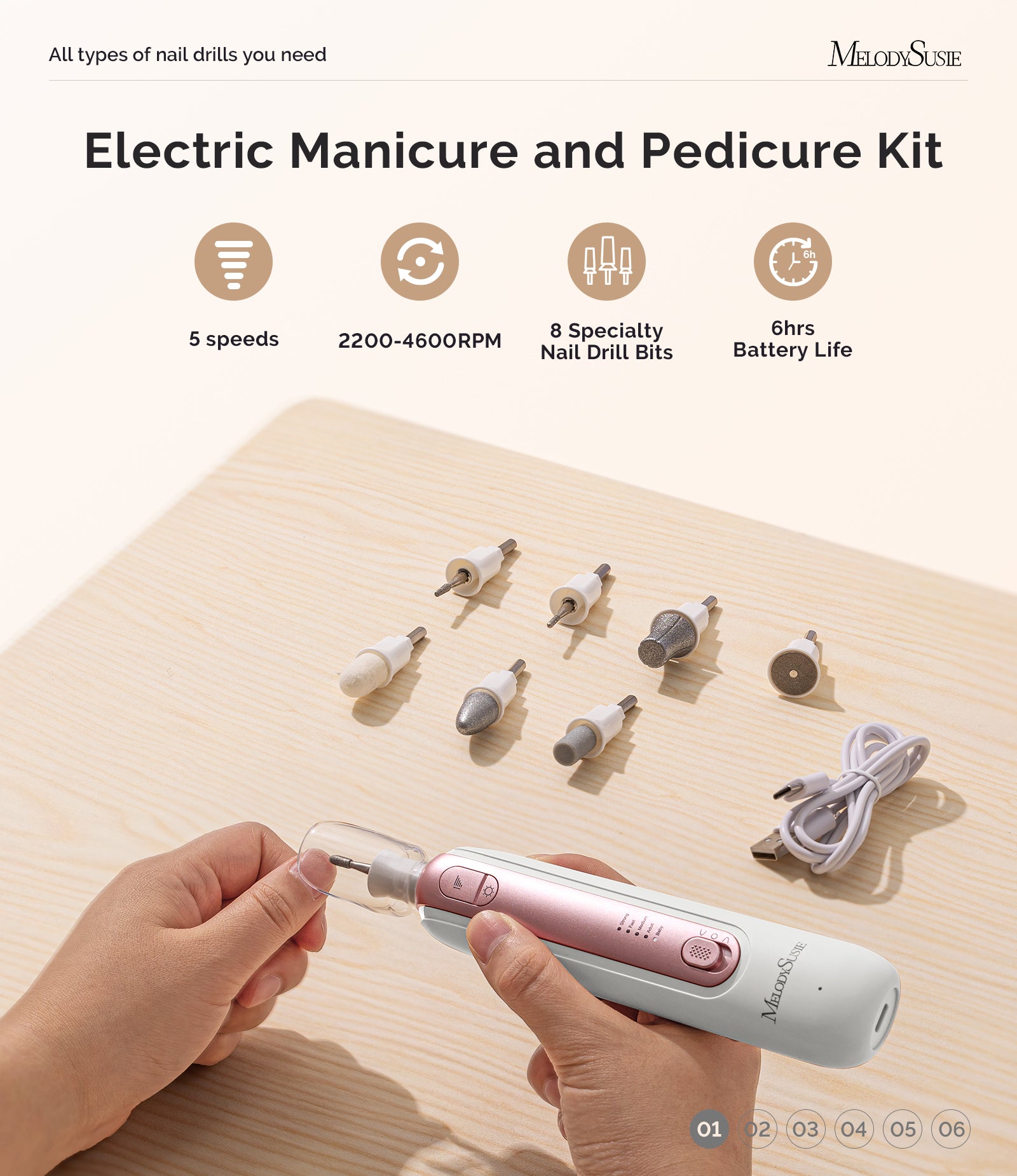 PC760G Manicure & Pedicure Nail Drill Kit 4,600RPM - Rose Gold - 图片2