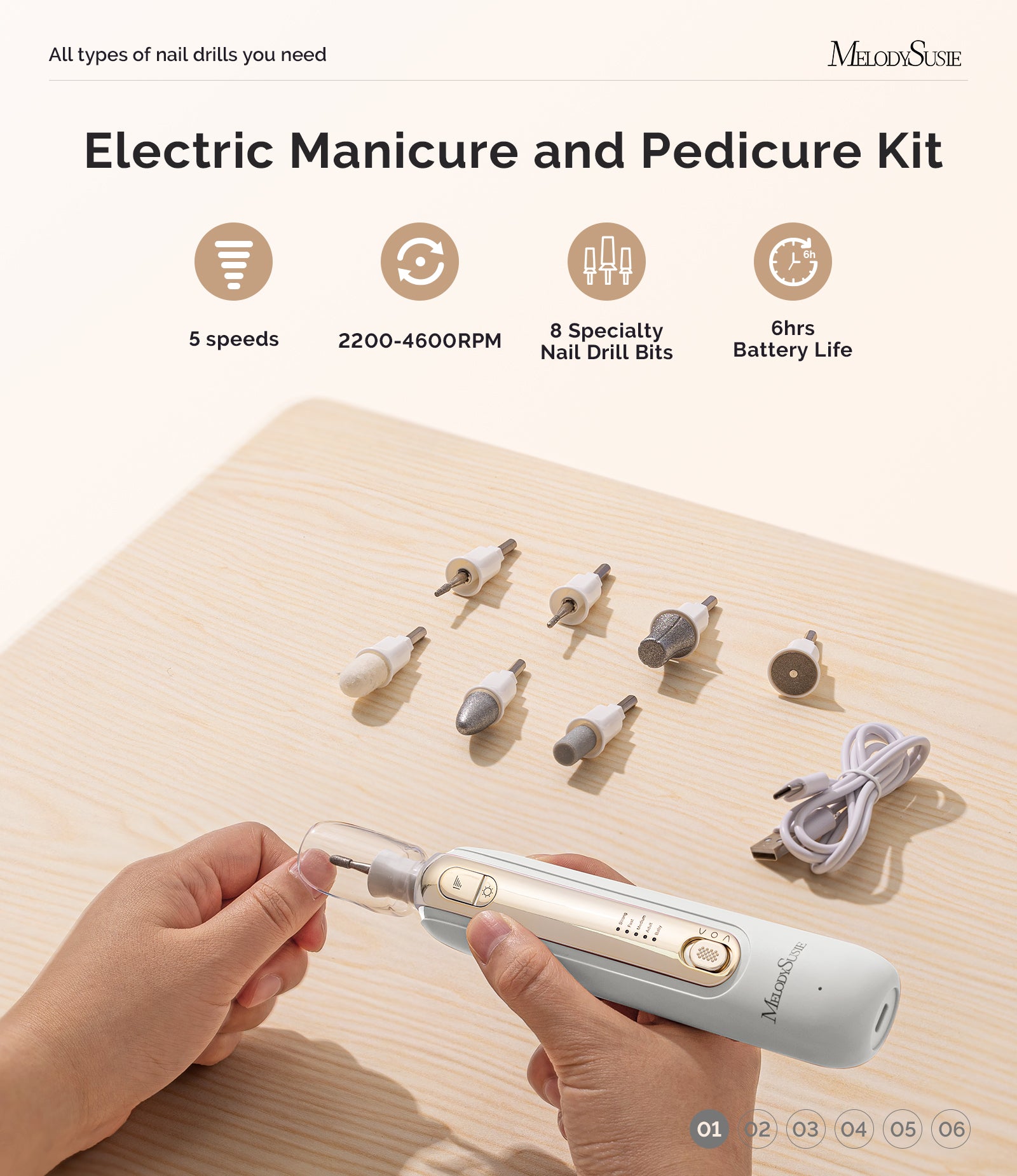 PC760G Manicure & Pedicure Nail Drill Kit 4,600RPM - Gold - 图片2