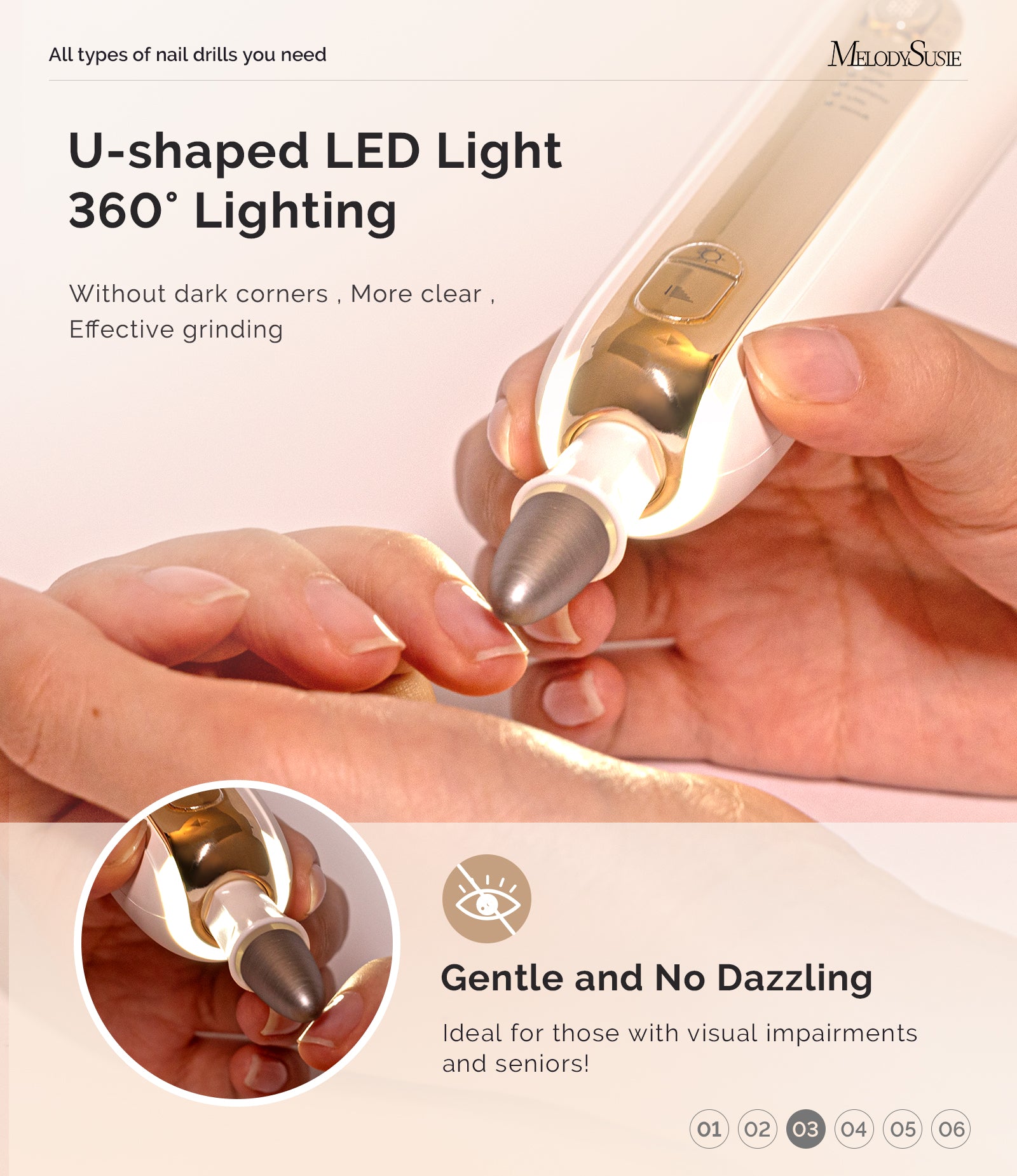 PC760G Manicure & Pedicure Nail Drill Kit 4,600RPM - Gold - 图片4