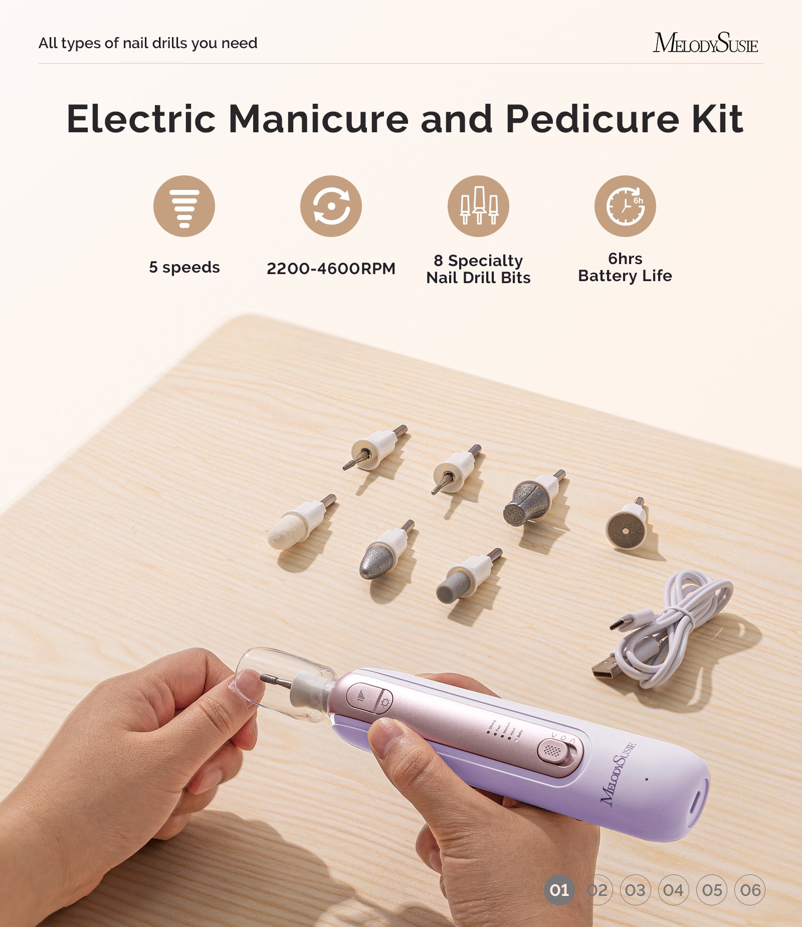 PC760G Manicure & Pedicure Nail Drill Kit 4,600RPM - Purple - 图片2