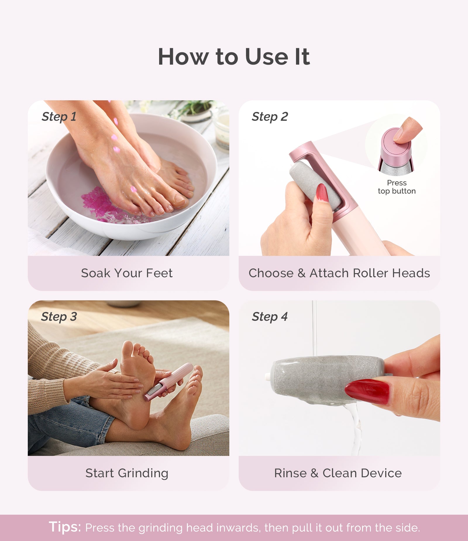 PC800G Rechargeable Feet Callus Remover - Pink Rose - 图片7