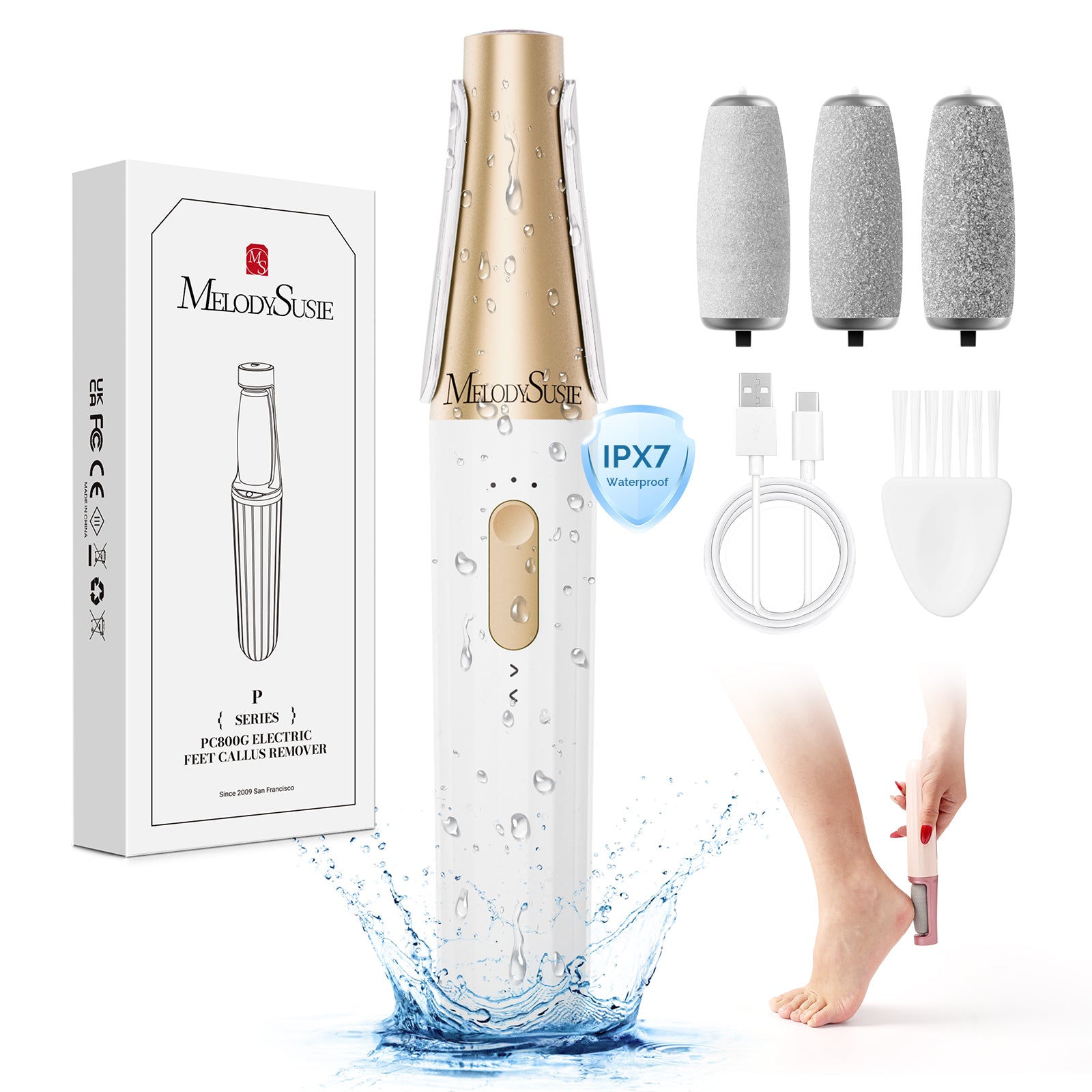 PC800G Rechargeable Feet Callus Remover - White Gold