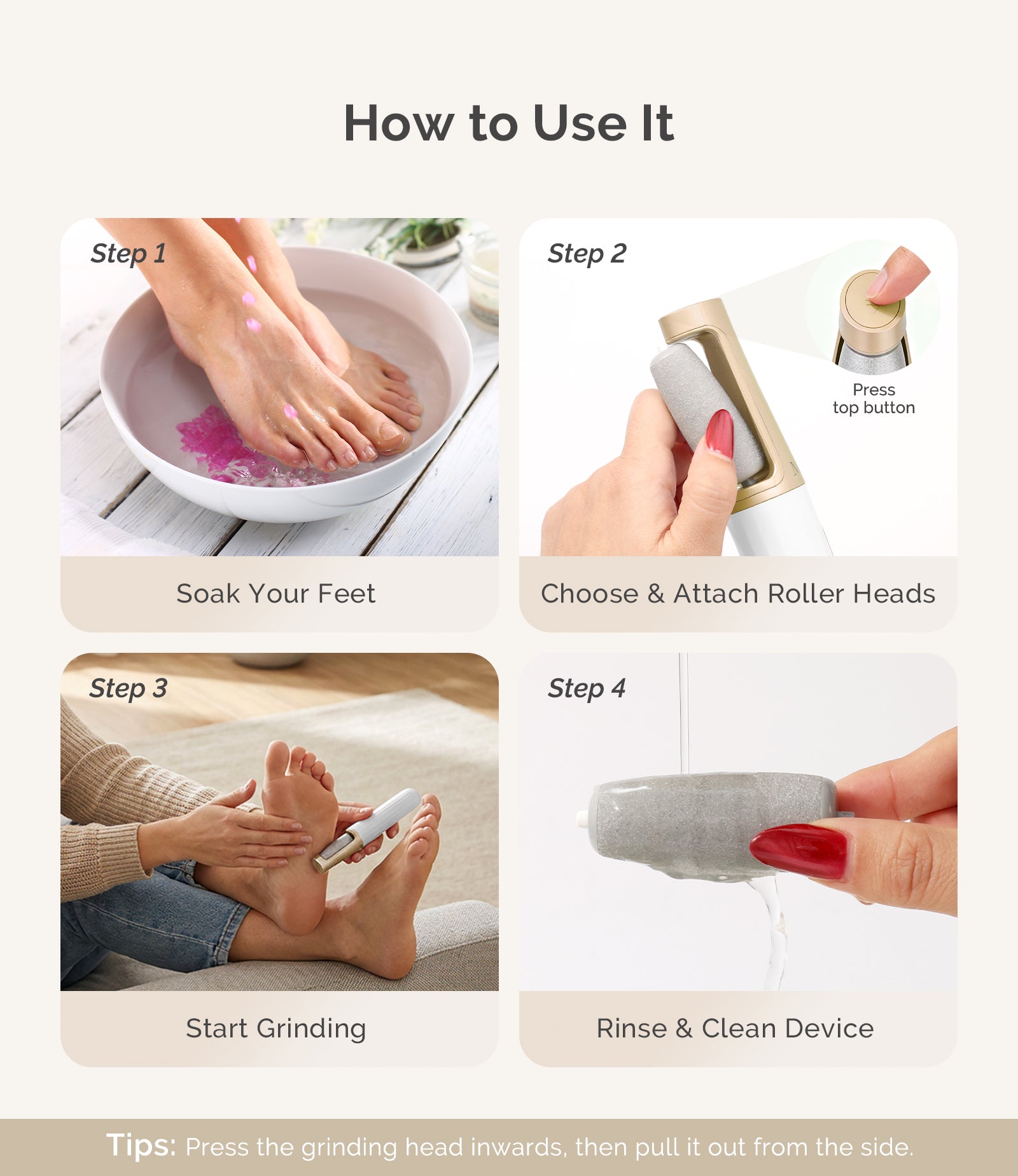 PC800G Rechargeable Feet Callus Remover - White Gold - 图片7