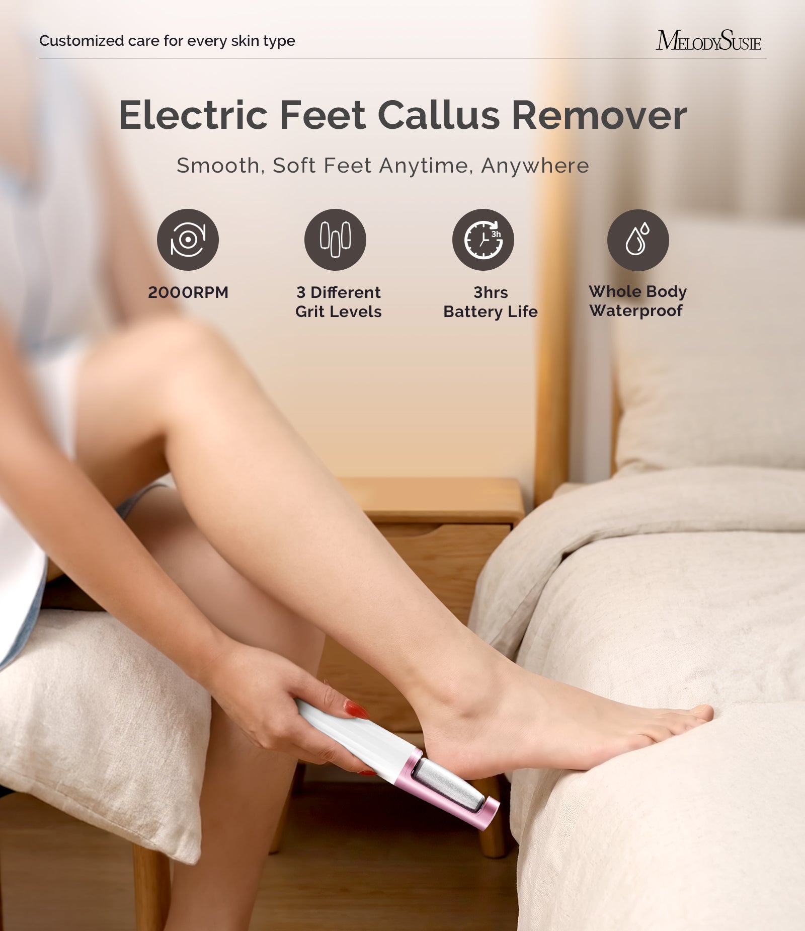 PC800G Rechargeable Feet Callus Remover - White Rose - Image2
