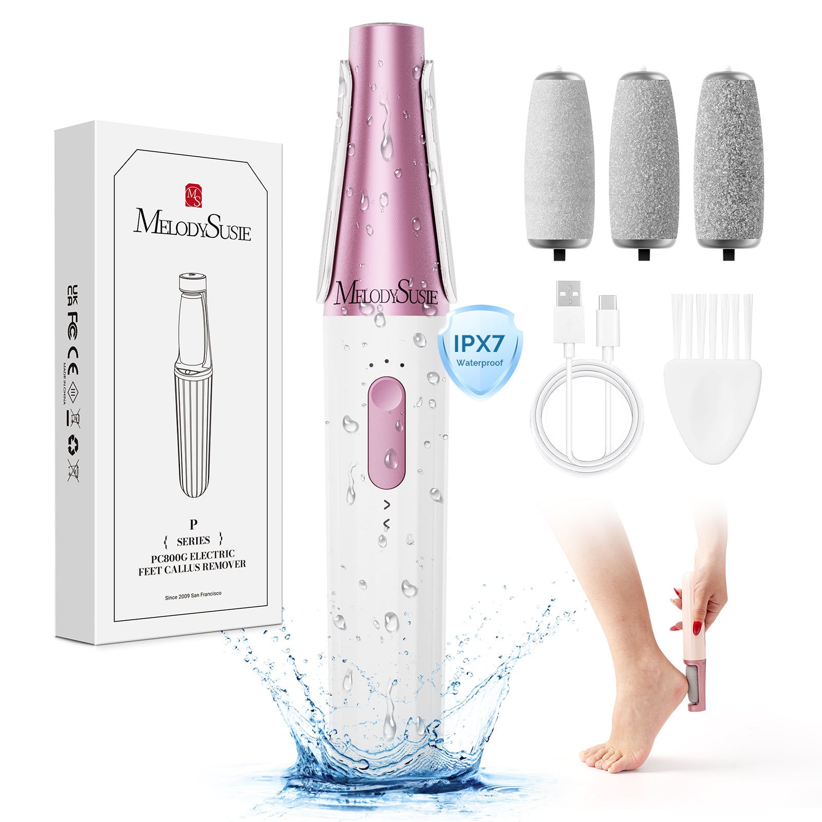PC800G Rechargeable Feet Callus Remover - White Rose