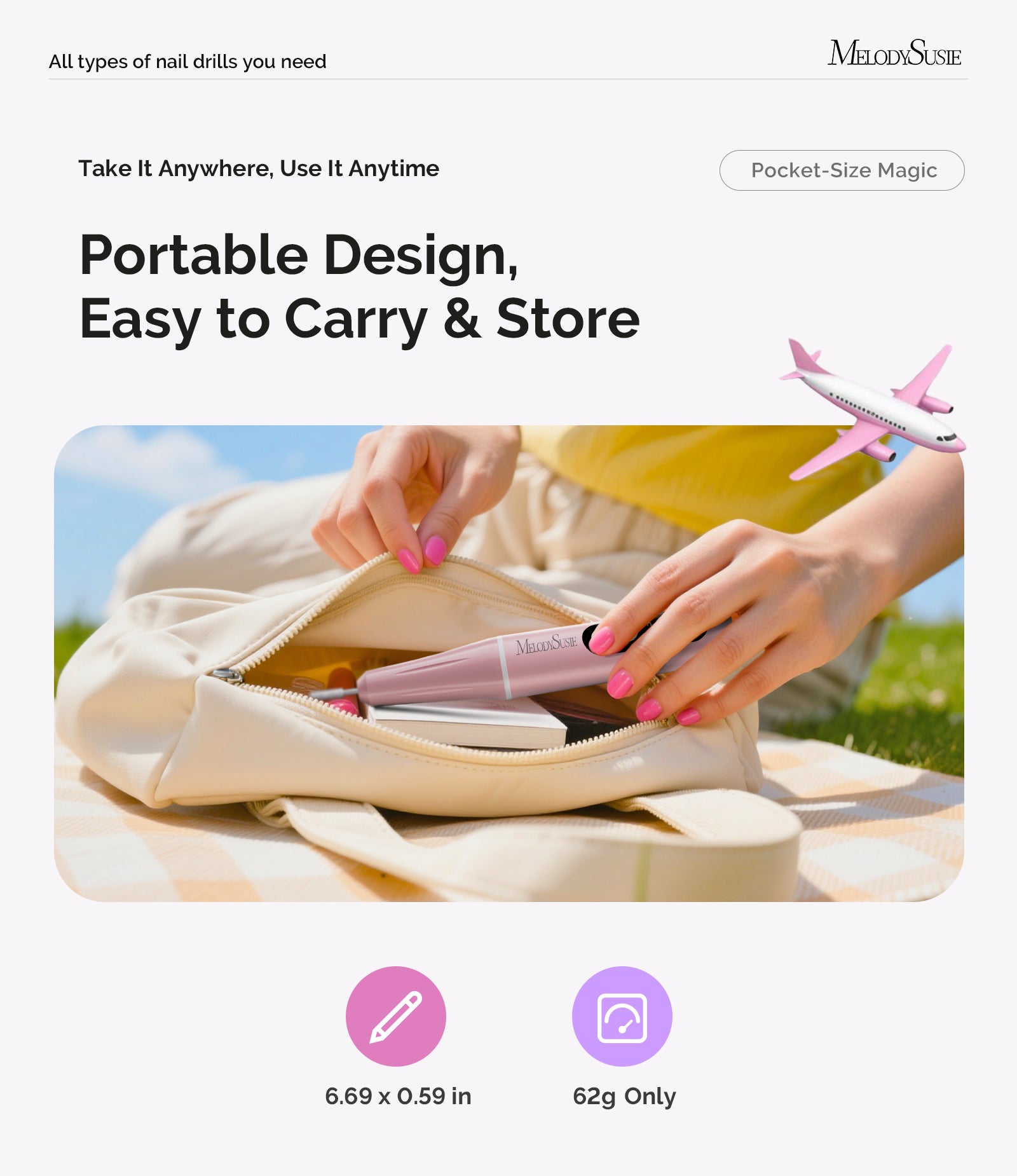 PC90G Pen-Shaped Portable Rechargeable Nail Drill 20,000RPM - Pink - 图片3