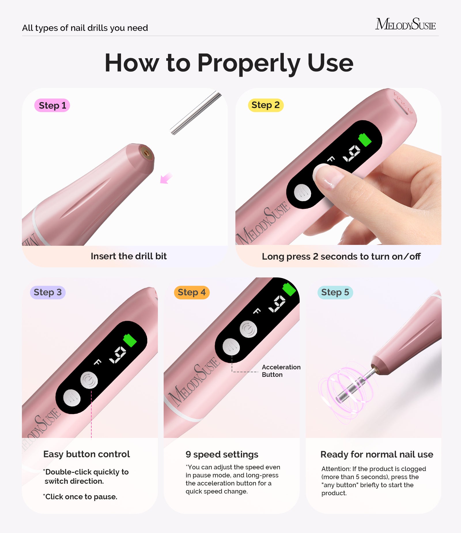 PC90G Pen-Shaped Portable Rechargeable Nail Drill 20,000RPM - Pink - 图片4