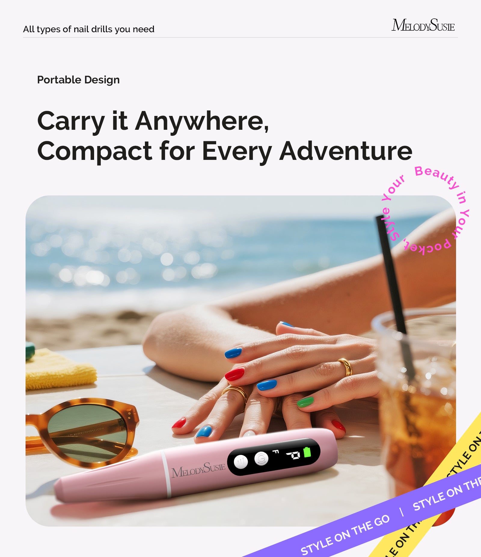 PC90G Pen-Shaped Portable Rechargeable Nail Drill 20,000RPM - Pink - 图片5