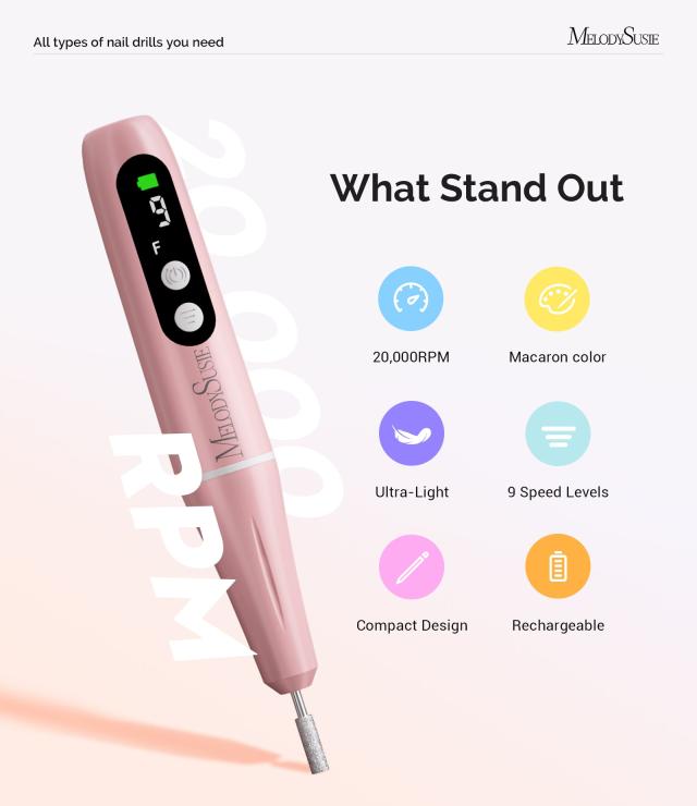 PC90G Pen-Shaped Portable Rechargeable Nail Drill 20,000RPM - Pink