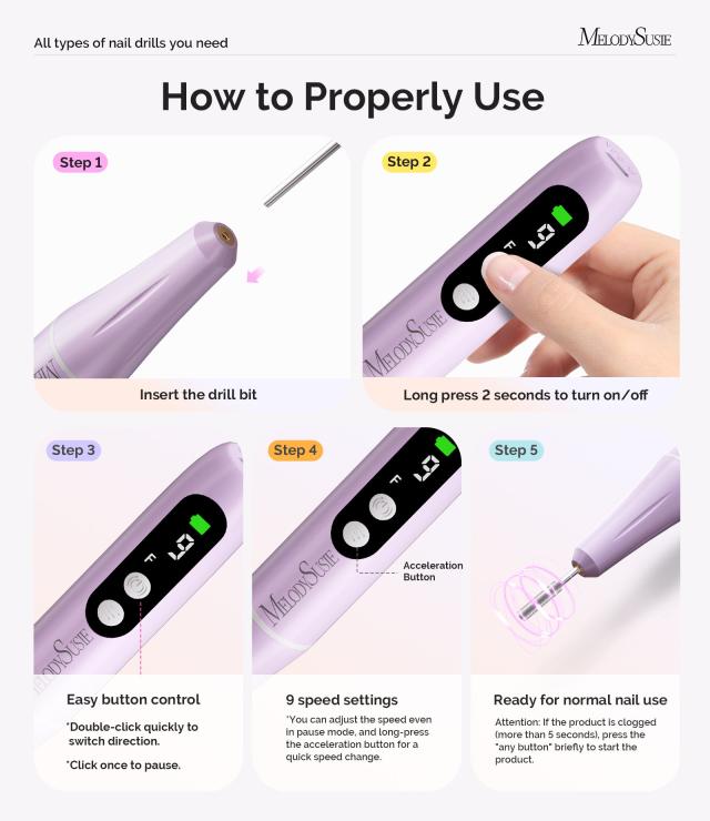 PC90G Pen-Shaped Portable Rechargeable Nail Drill 20,000RPM - Purple