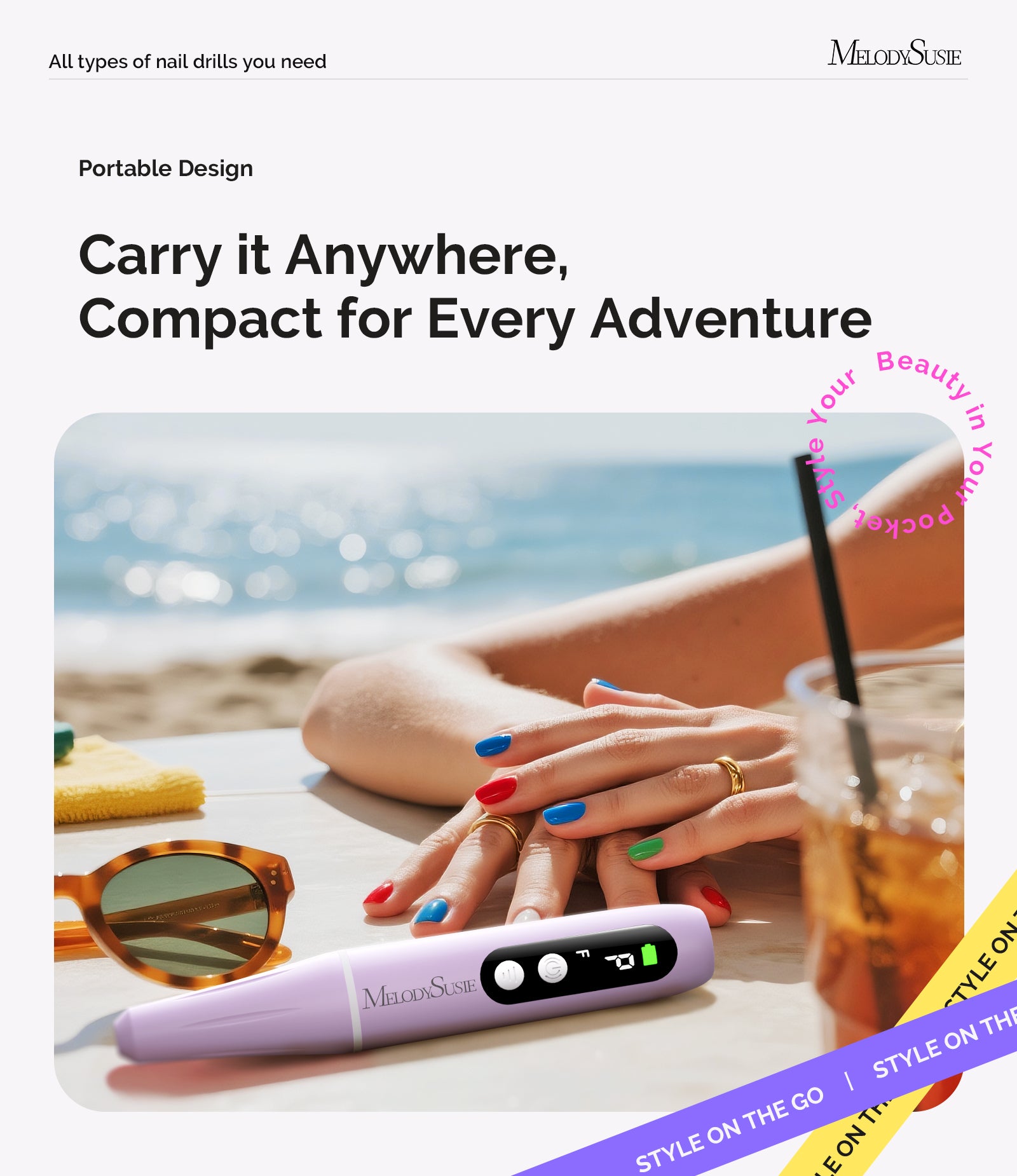 PC90G Pen-Shaped Portable Rechargeable Nail Drill 20,000RPM - Purple - 图片2