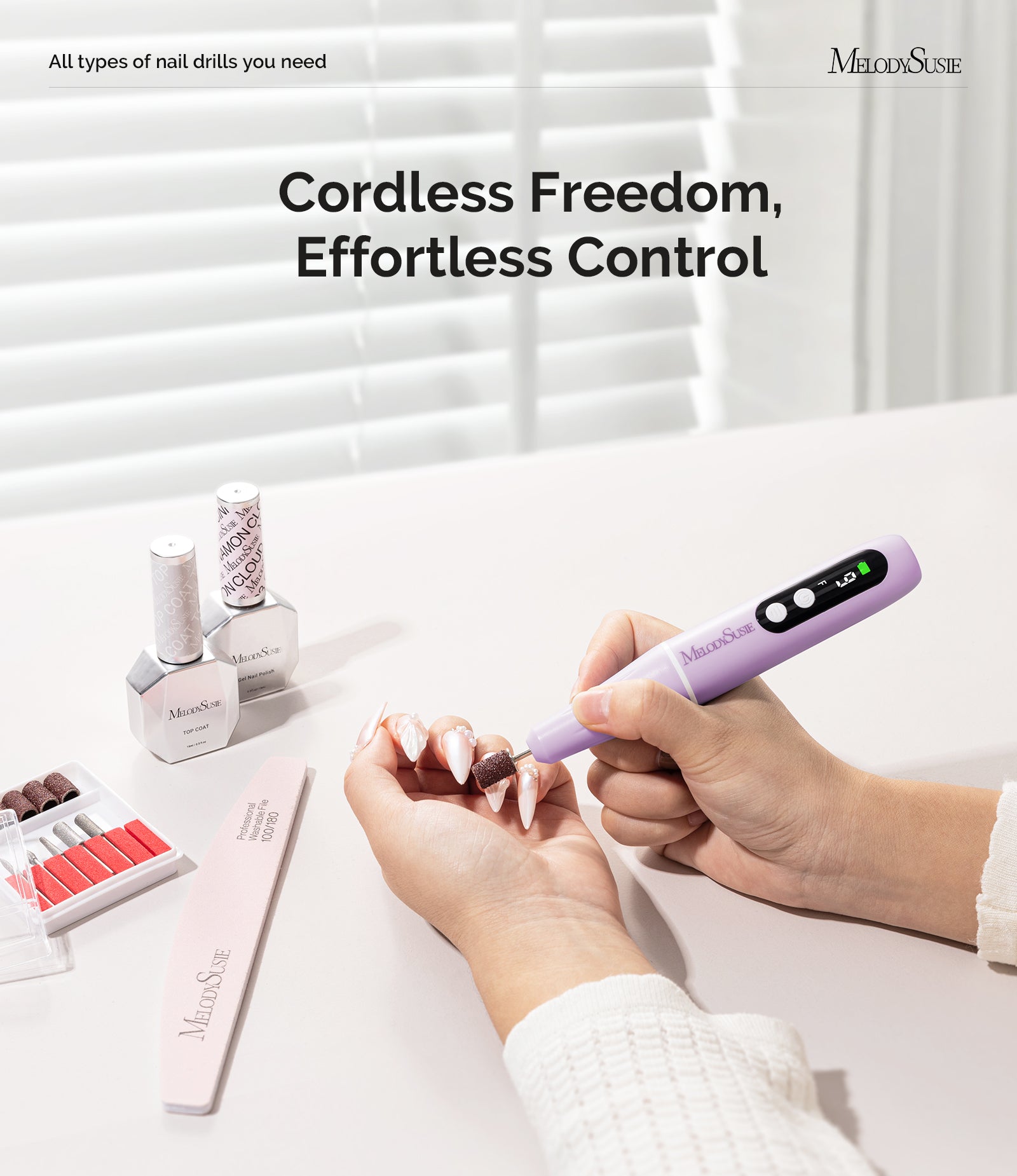 PC90G Pen-Shaped Portable Rechargeable Nail Drill 20,000RPM - Purple - 图片3