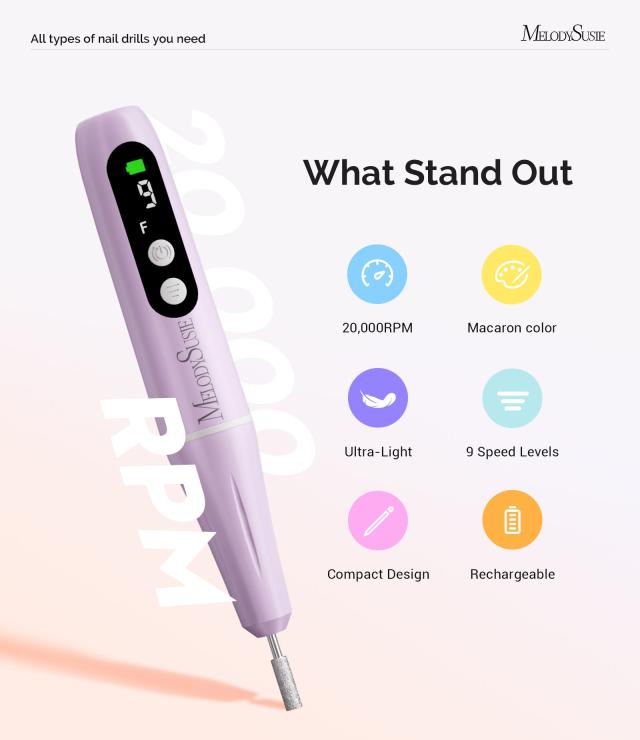 PC90G Pen-Shaped Portable Rechargeable Nail Drill 20,000RPM - Purple