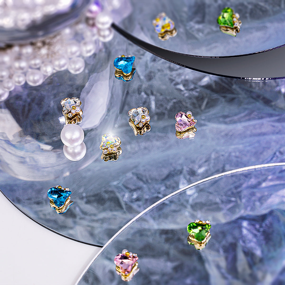 Pearl & Crystal Skew Heart Shape Nail Rhinestones - 图片3