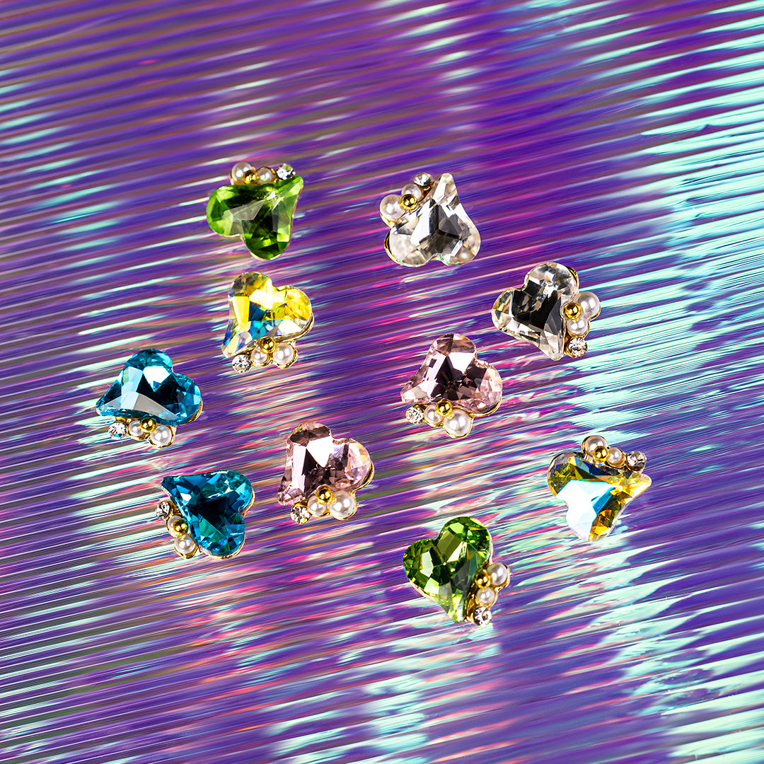 Pearl & Crystal Skew Heart Shape Nail Rhinestones - 图片2