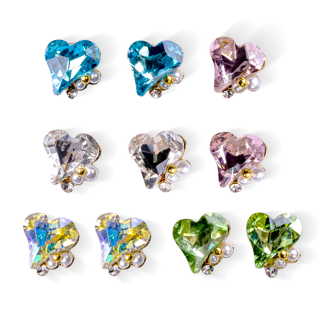 Pearl & Crystal Skew Heart Shape Nail Rhinestones - 图片4