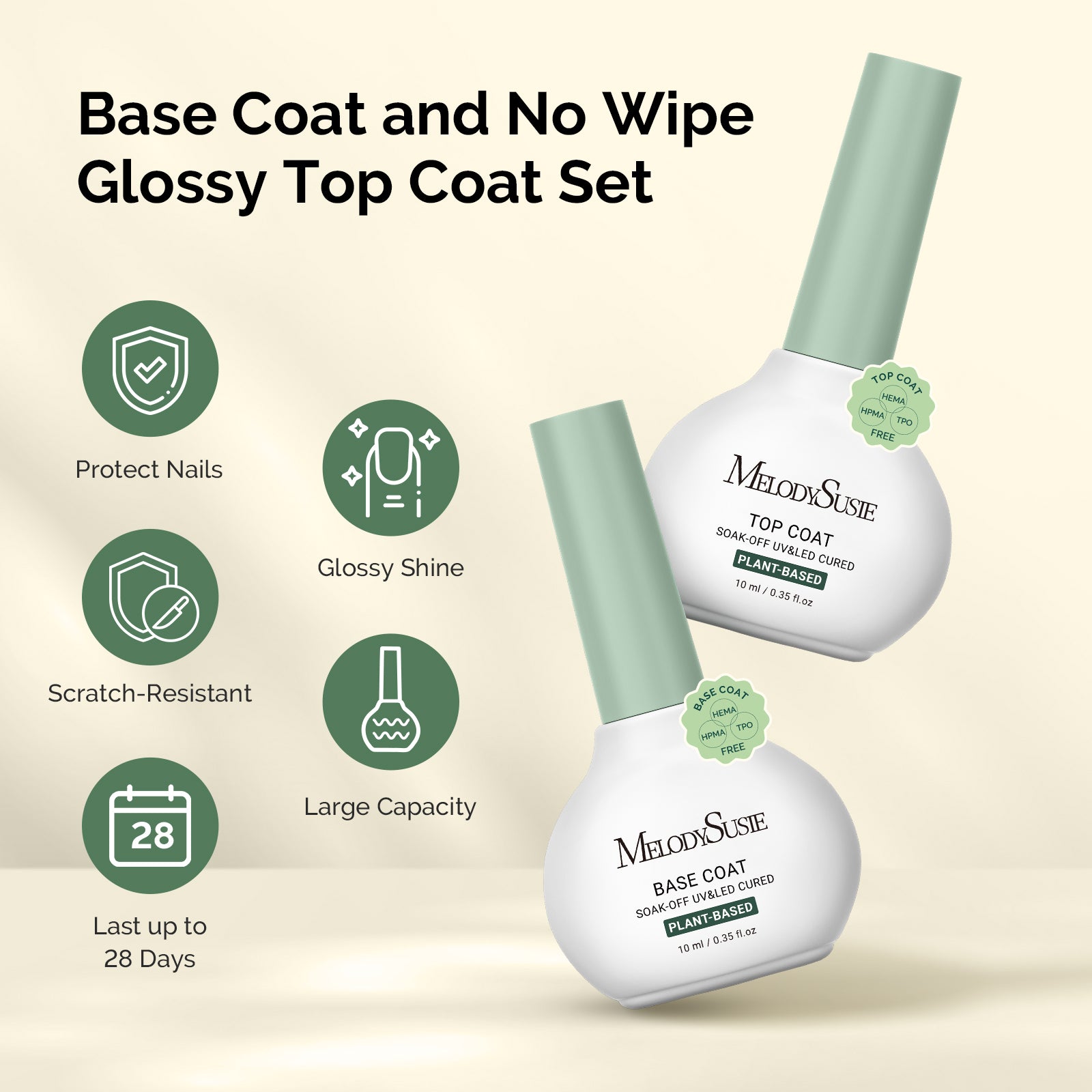 Plant-Based HEMA-Free & HPMA-Free & TPO-Free Top Coat & Base Coat - 10ml - 图片2