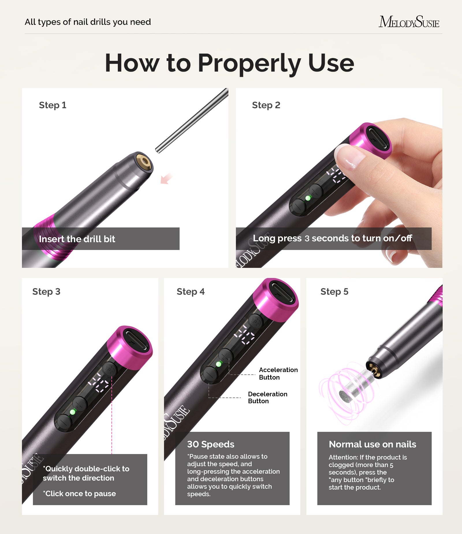 PM170F Pen-Shaped Ultra-Slim Rechargeable Nail Drill 30,000RPM - Black - 图片14