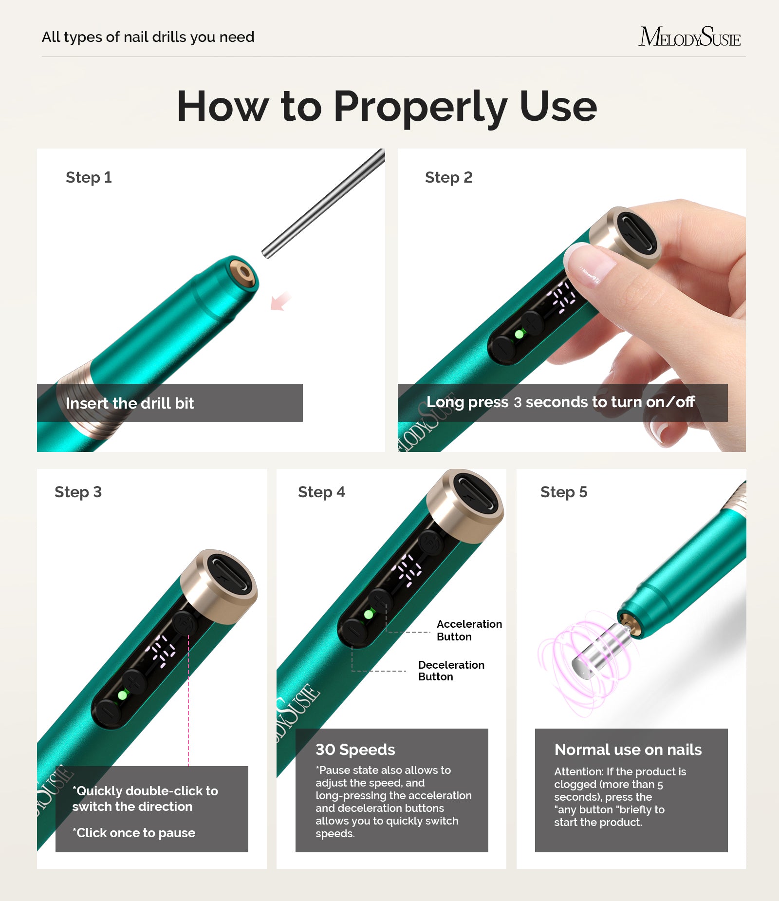 PM170F Pen-Shaped Ultra-Slim Rechargeable Nail Drill 30,000RPM - Green - 图片5
