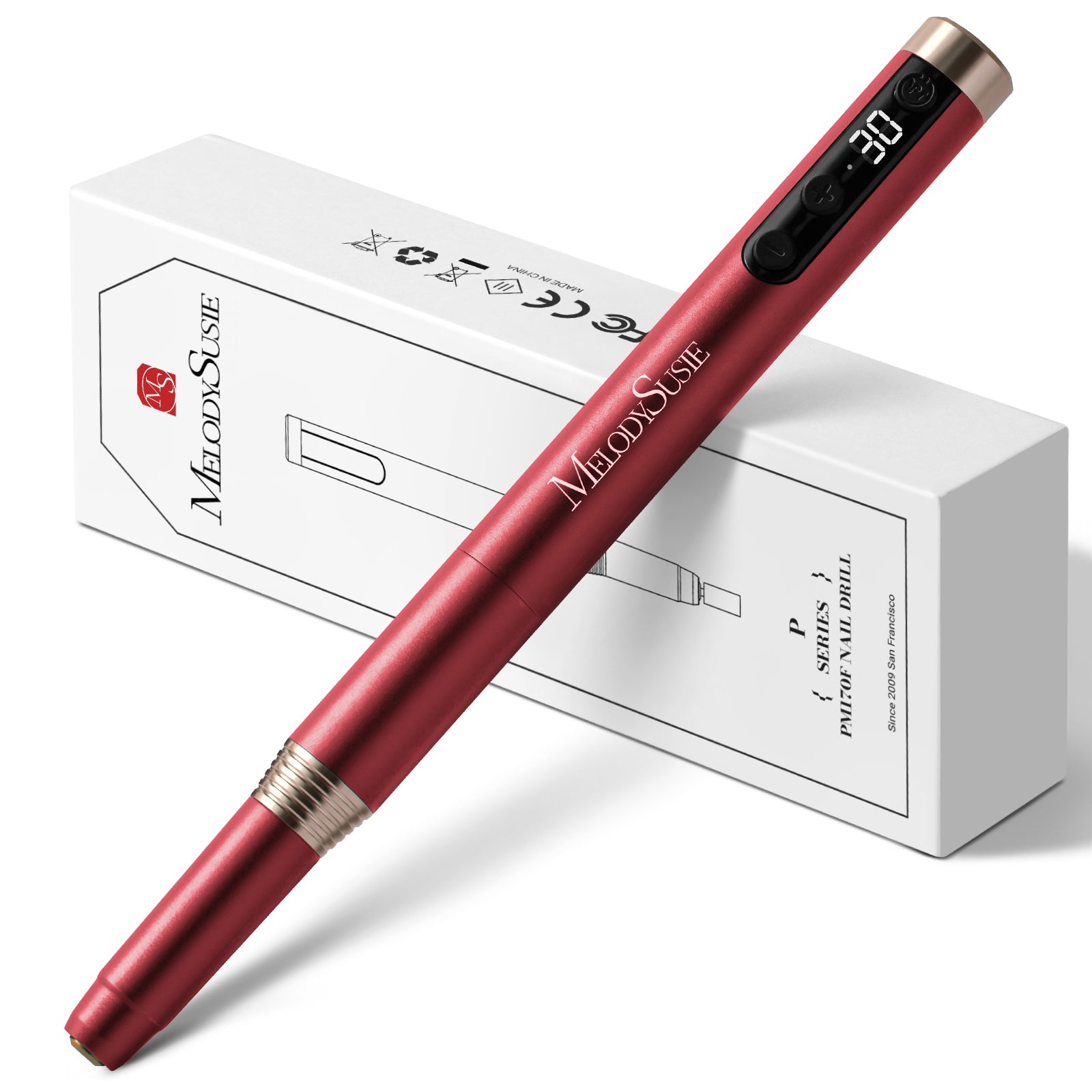 PM170F Pen-Shaped Ultra-Slim Rechargeable Nail Drill 30,000RPM - Red - 图片5