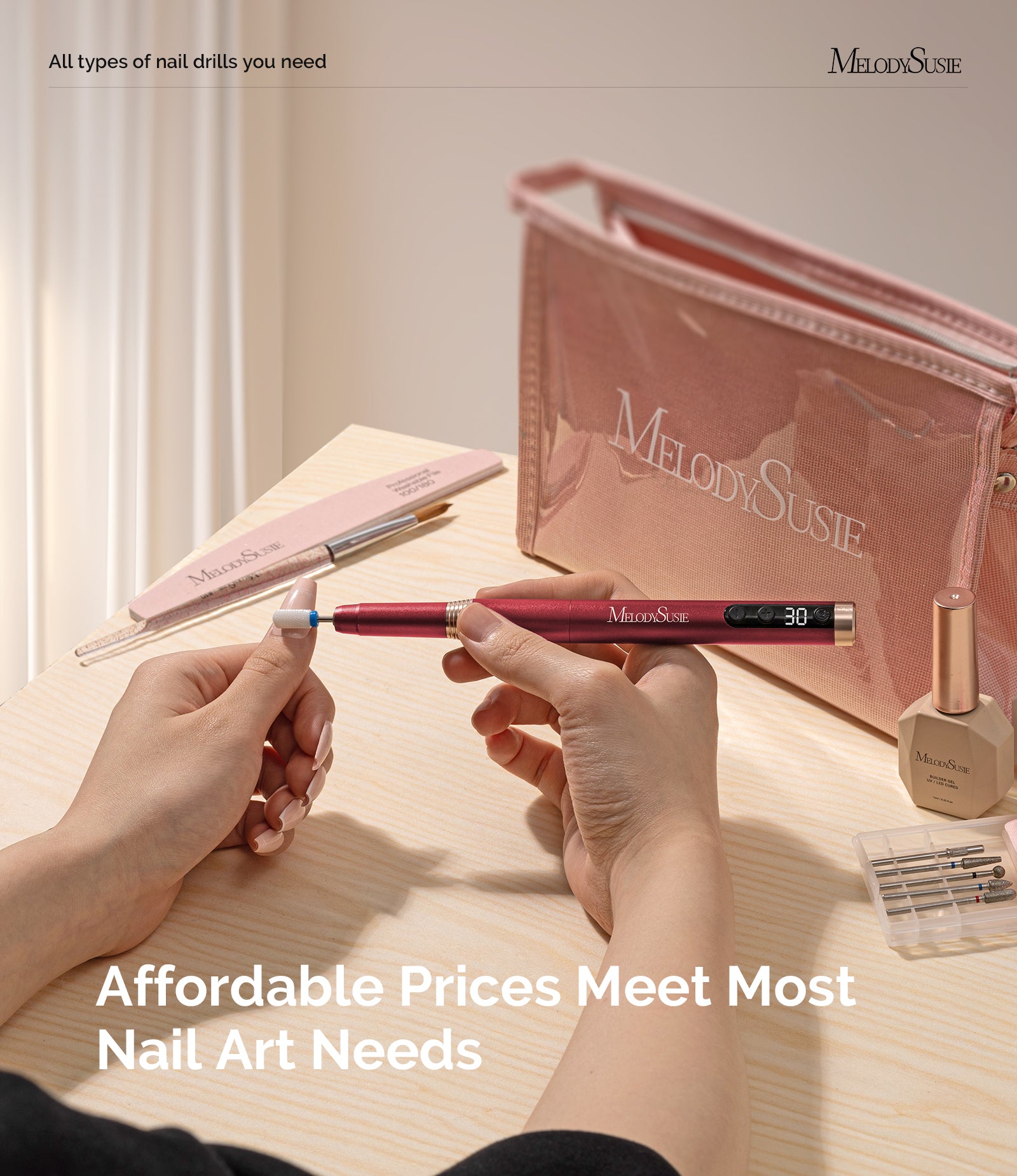 PM170F Pen-Shaped Ultra-Slim Rechargeable Nail Drill 30,000RPM - Red