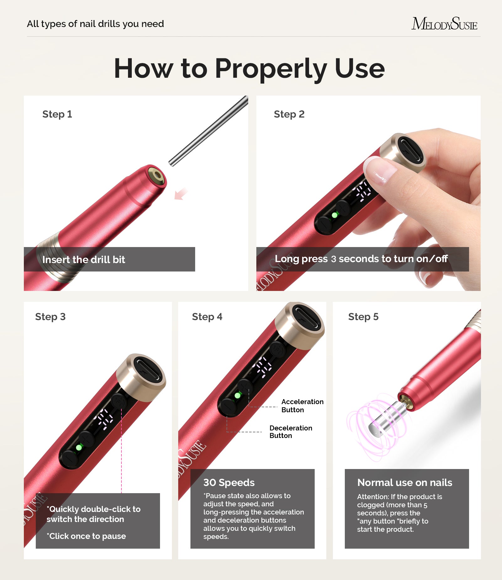 PM170F Pen-Shaped Ultra-Slim Rechargeable Nail Drill 30,000RPM - Red - 图片4