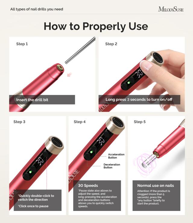 PM170F Pen-Shaped Ultra-Slim Rechargeable Nail Drill 30,000RPM - Red