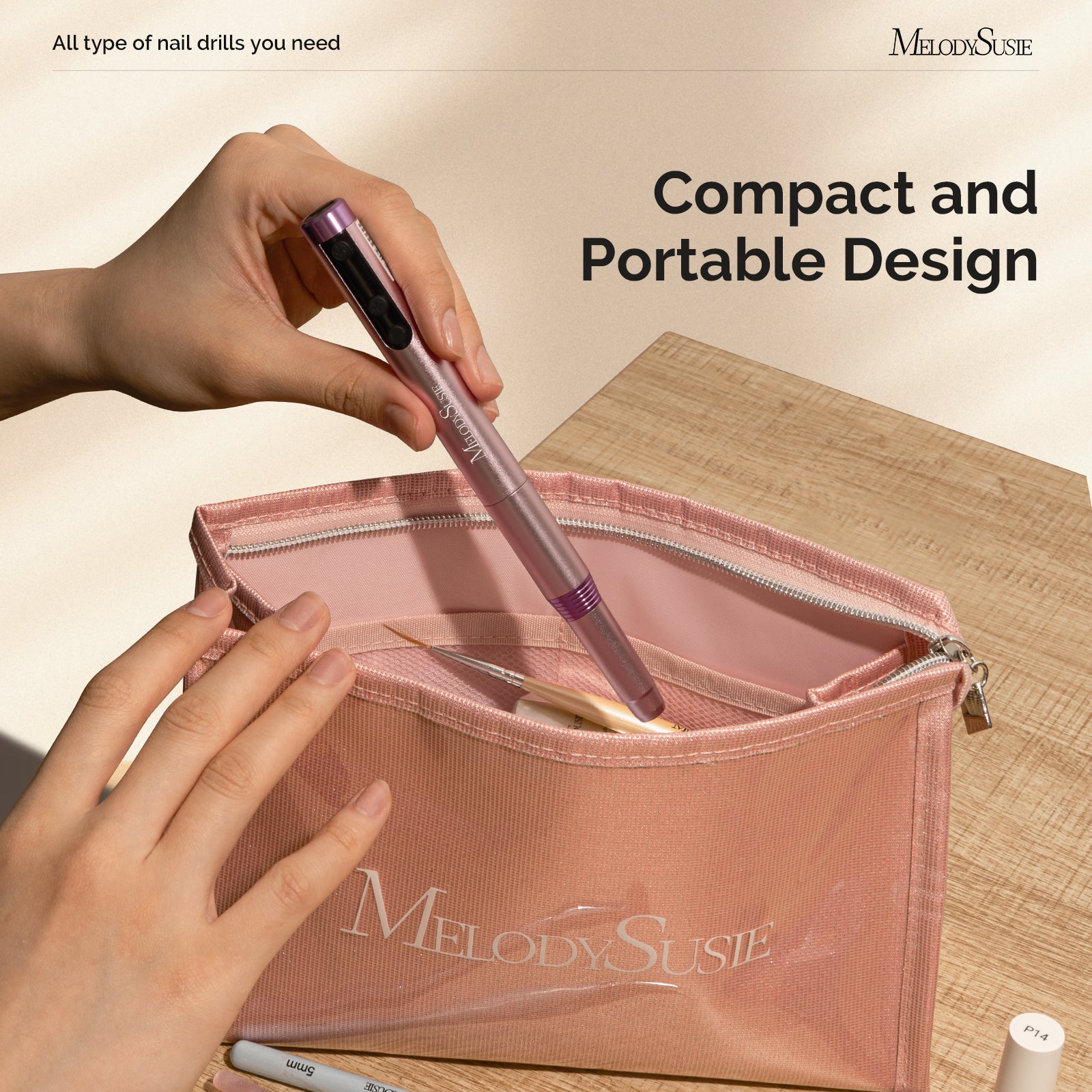 PM170F Pen-Shaped Ultra-Slim Rechargeable Nail Drill 30,000RPM - Rose Gold - 图片3