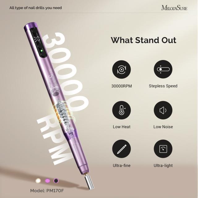 PM170F Pen-Shaped Ultra-Slim Rechargeable Nail Drill 30,000RPM - Rose Gold