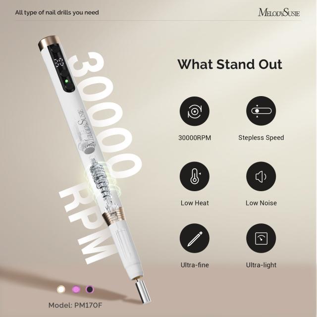 PM170F Pen-Shaped Ultra-Slim Rechargeable Nail Drill 30,000RPM - White