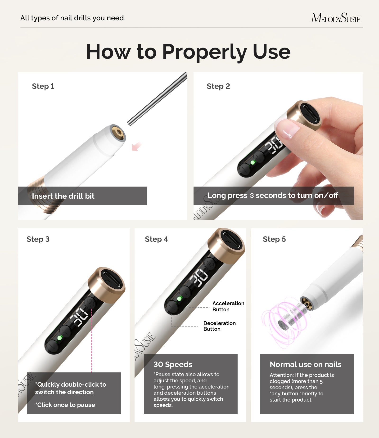 PM170F Pen-Shaped Ultra-Slim Rechargeable Nail Drill 30,000RPM - White - 图片5