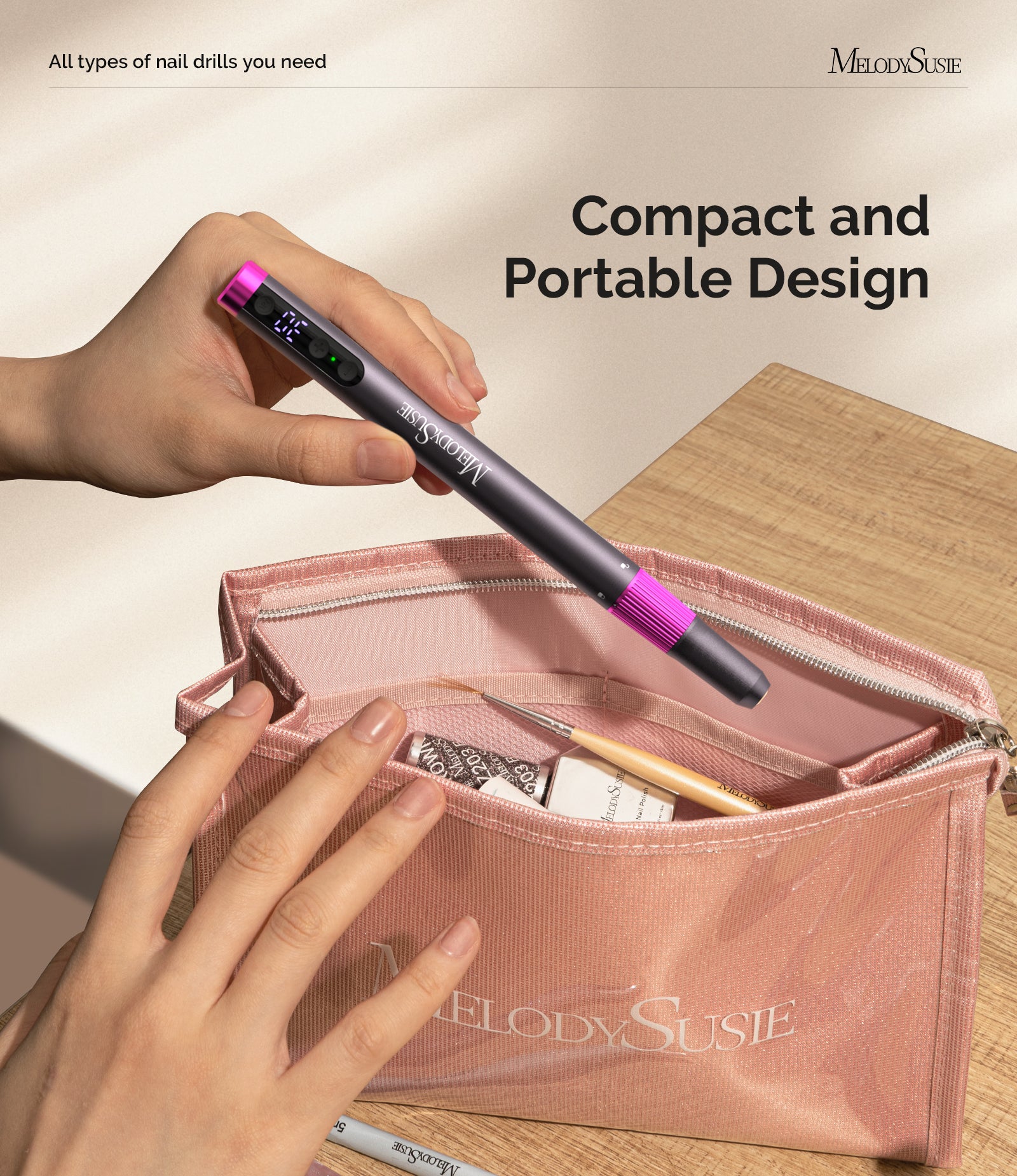 PM180G Pen-Shaped Ultra-Slim Rechargeable Nail Drill 30,000RPM - Black - 图片3