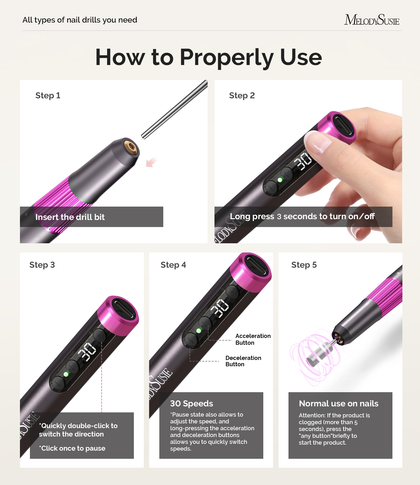 PM180G Pen-Shaped Ultra-Slim Rechargeable Nail Drill 30,000RPM - Black - 图片7