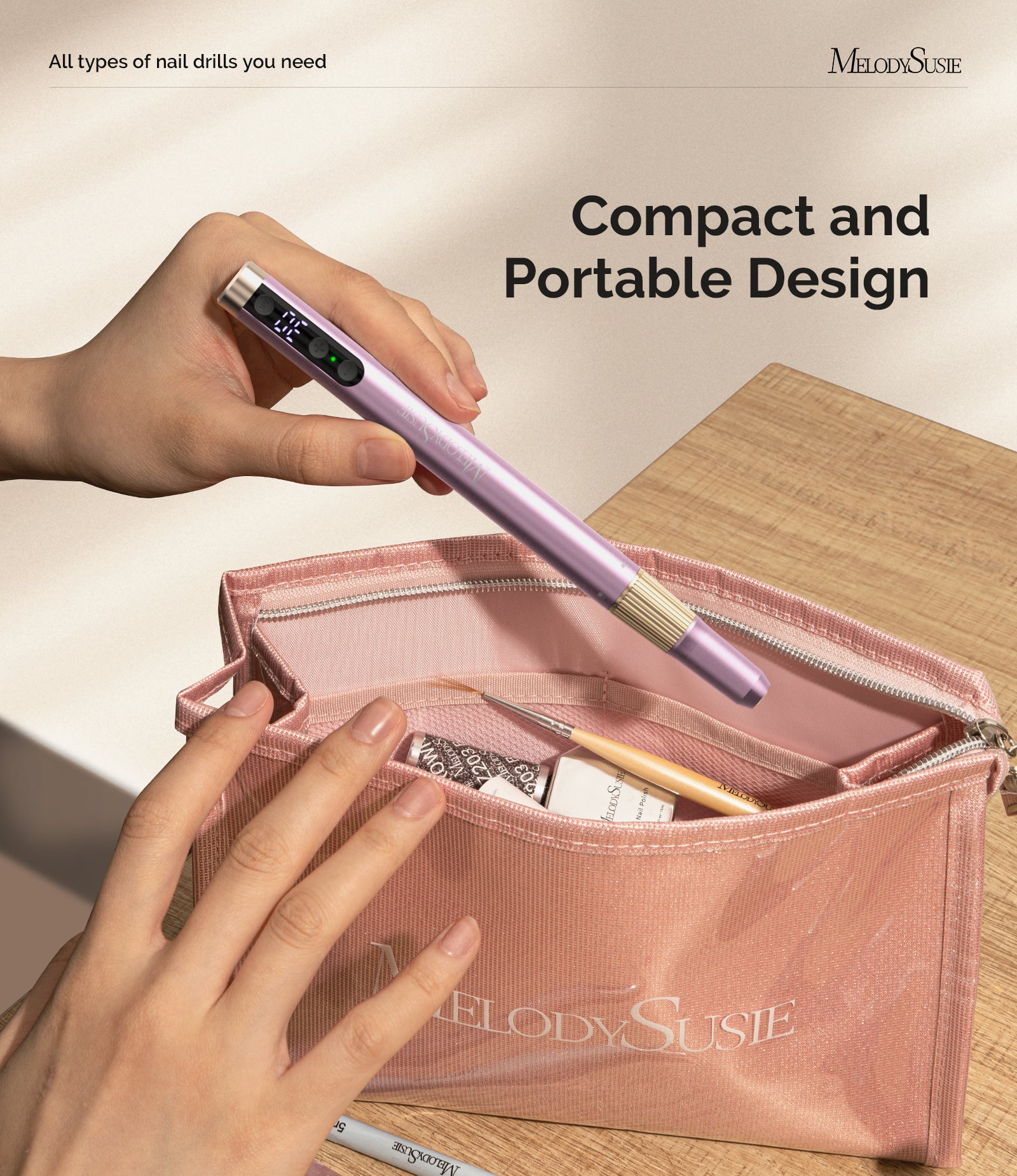 PM180G Pen-Shaped Ultra-Slim Rechargeable Nail Drill 30,000RPM - Pink - 图片3