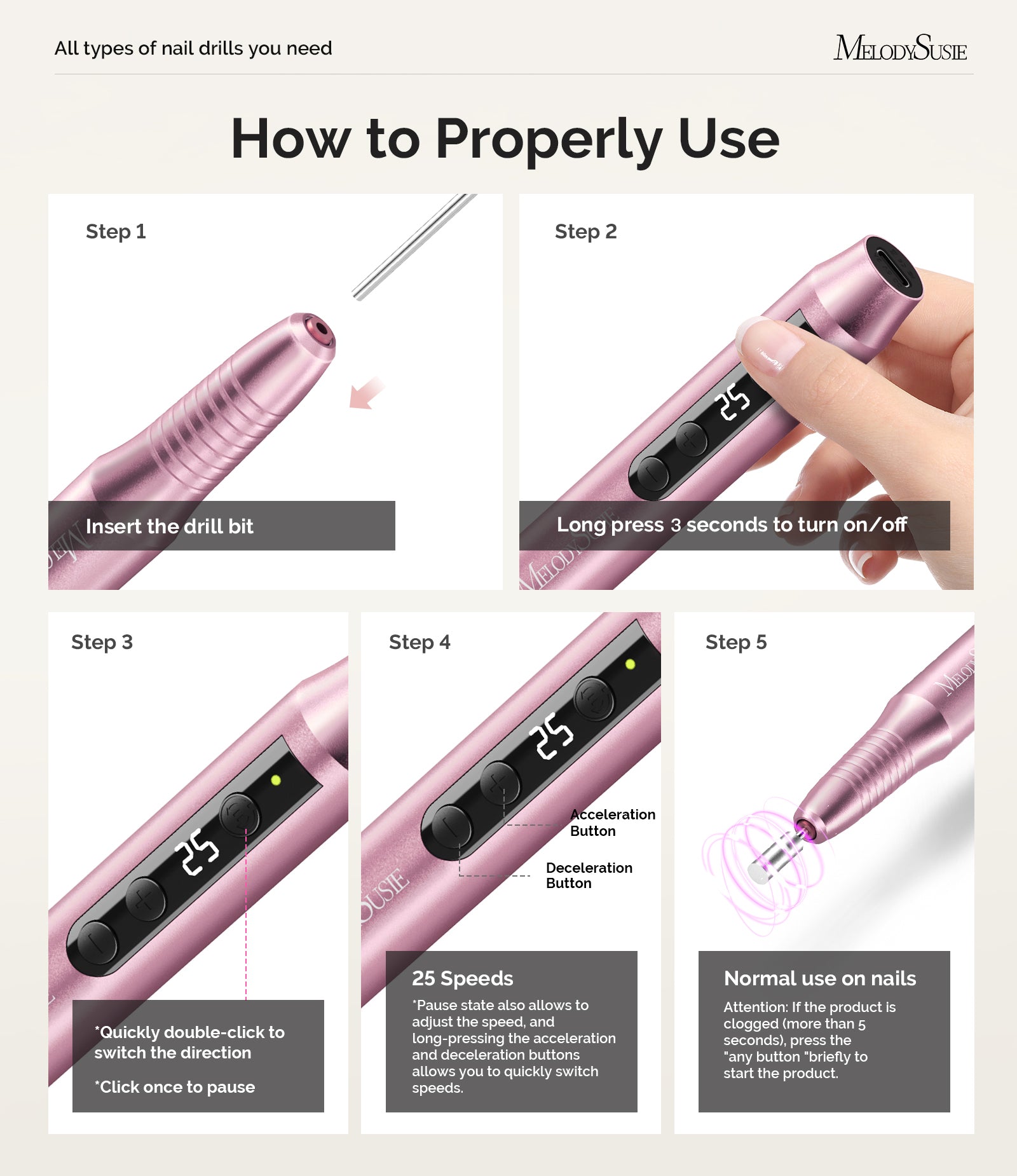 PM180G Pen-Shaped Ultra-Slim Rechargeable Nail Drill 30,000RPM - Pink - 图片7